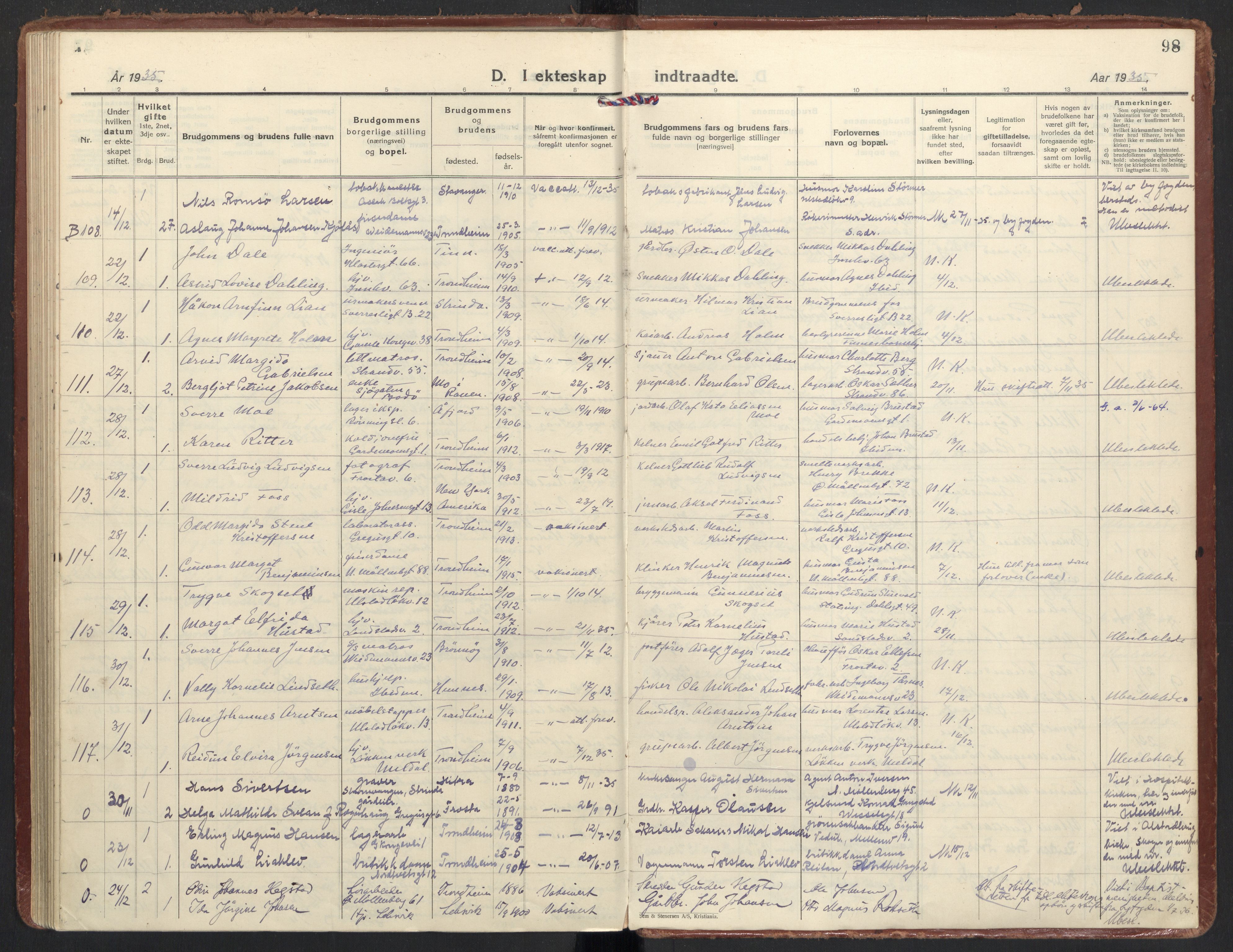 Ministerialprotokoller, klokkerbøker og fødselsregistre - Sør-Trøndelag, SAT/A-1456/605/L0249: Parish register (official) no. 605A11, 1925-1936, p. 98