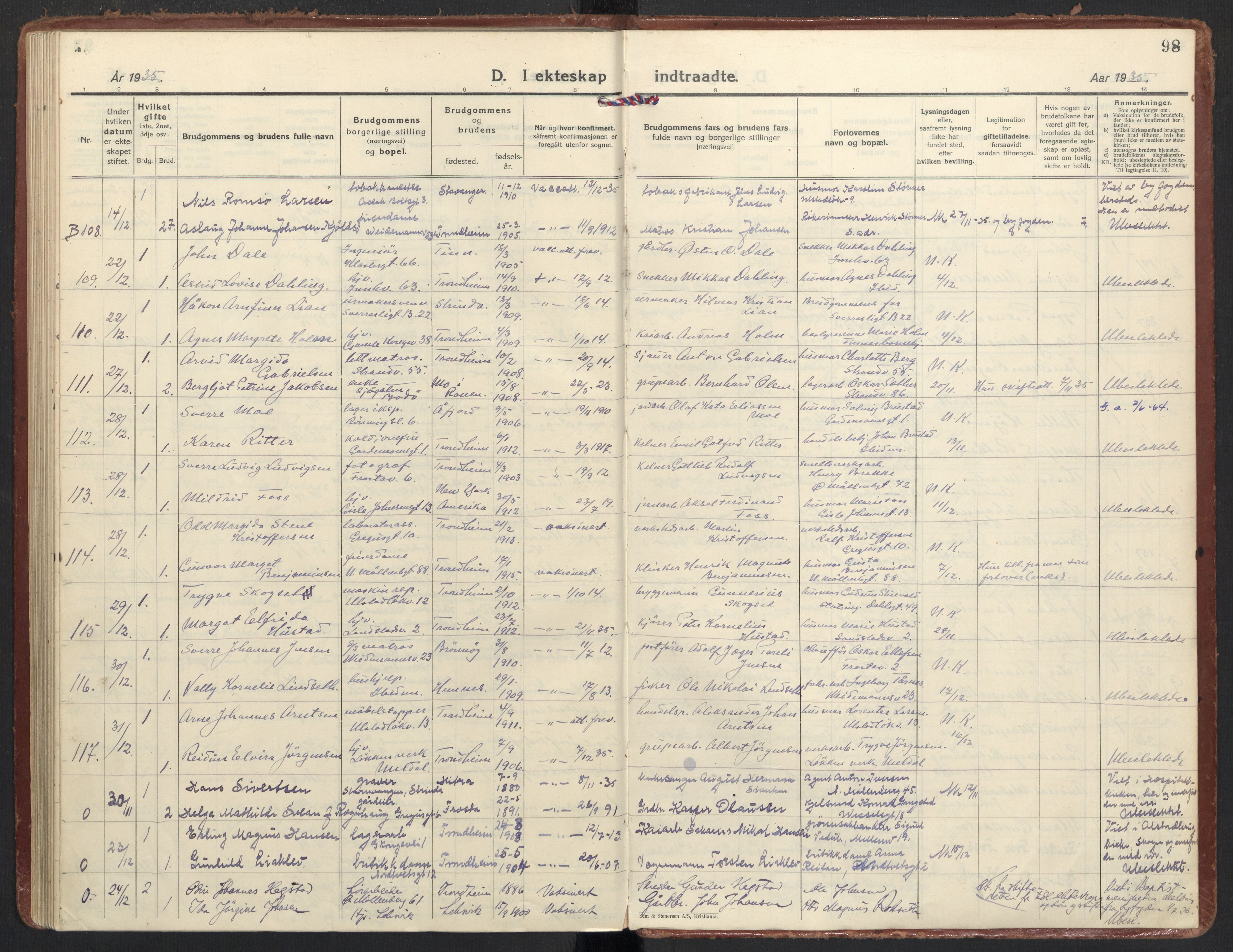 Ministerialprotokoller, klokkerbøker og fødselsregistre - Sør-Trøndelag, AV/SAT-A-1456/605/L0249: Parish register (official) no. 605A11, 1925-1936, p. 98