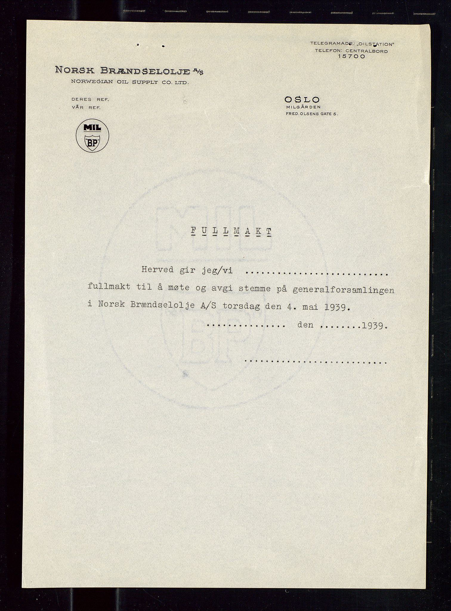 PA 1544 - Norsk Brændselolje A/S, AV/SAST-A-101965/1/A/Aa/L0003/0002: Generalforsamling  / Generalforsamling 1939, 1939, p. 4