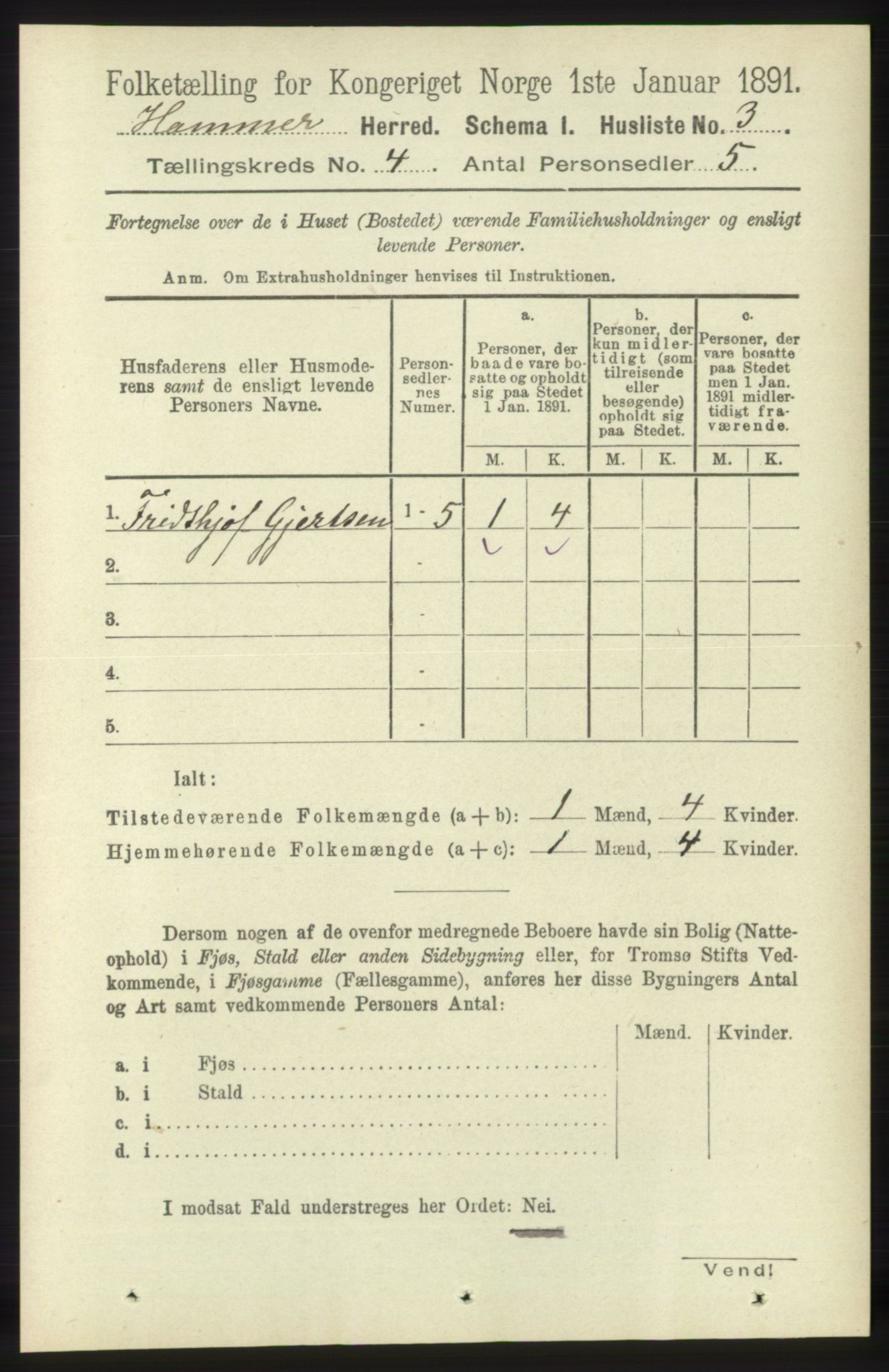 RA, 1891 census for 1254 Hamre, 1891, p. 894