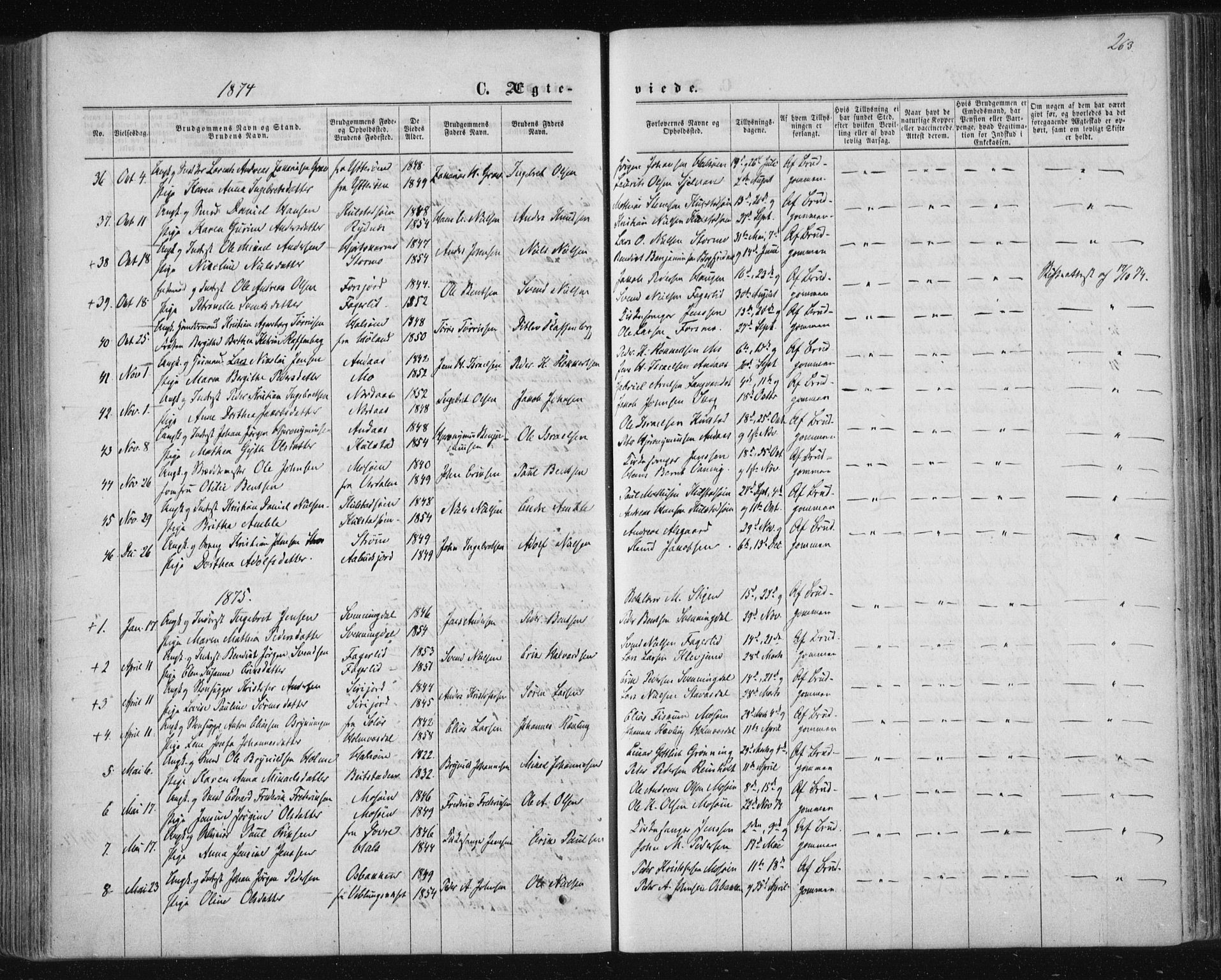Ministerialprotokoller, klokkerbøker og fødselsregistre - Nordland, SAT/A-1459/820/L0294: Parish register (official) no. 820A15, 1866-1879, p. 263