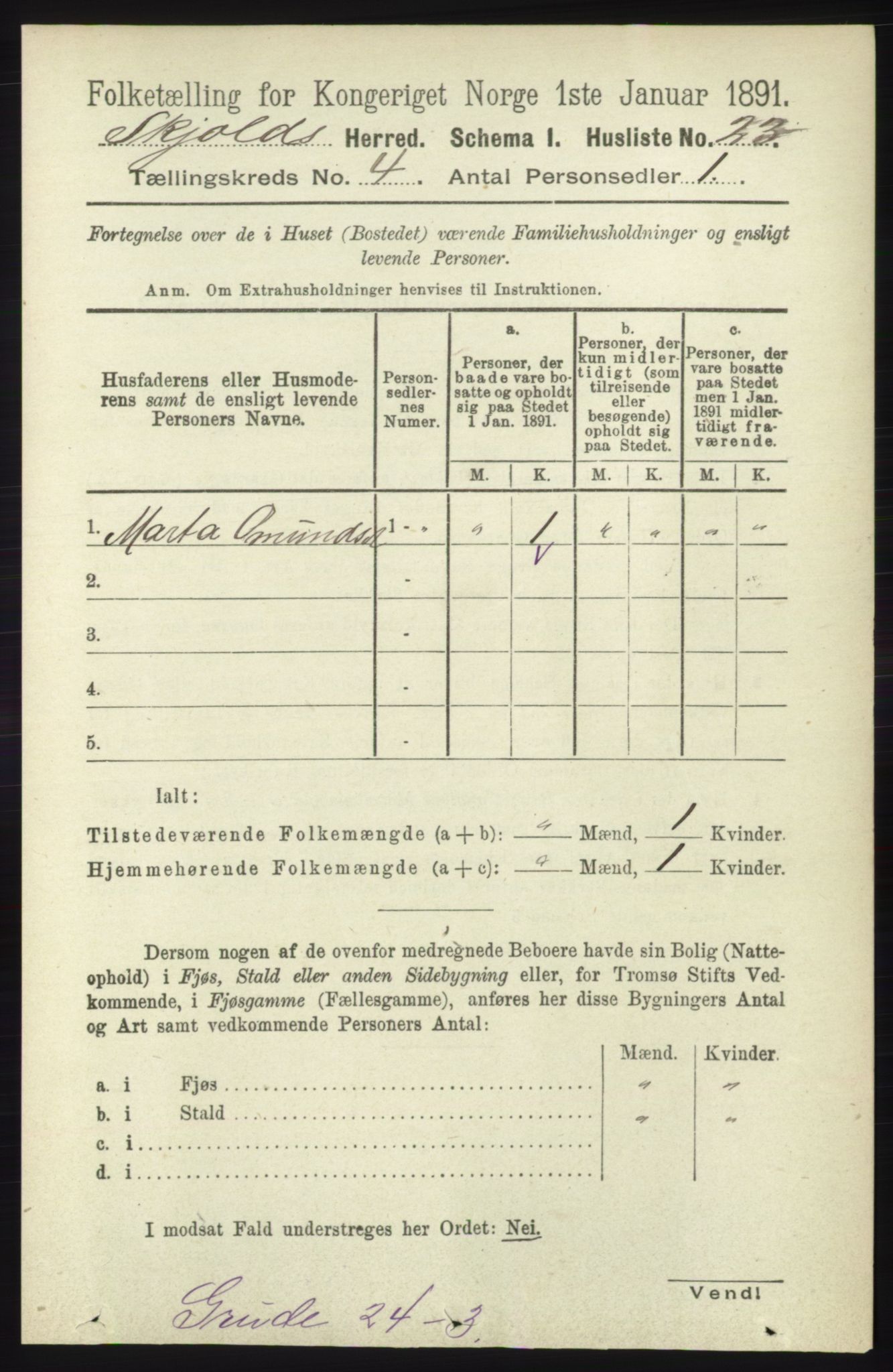 RA, 1891 census for 1154 Skjold, 1891, p. 533