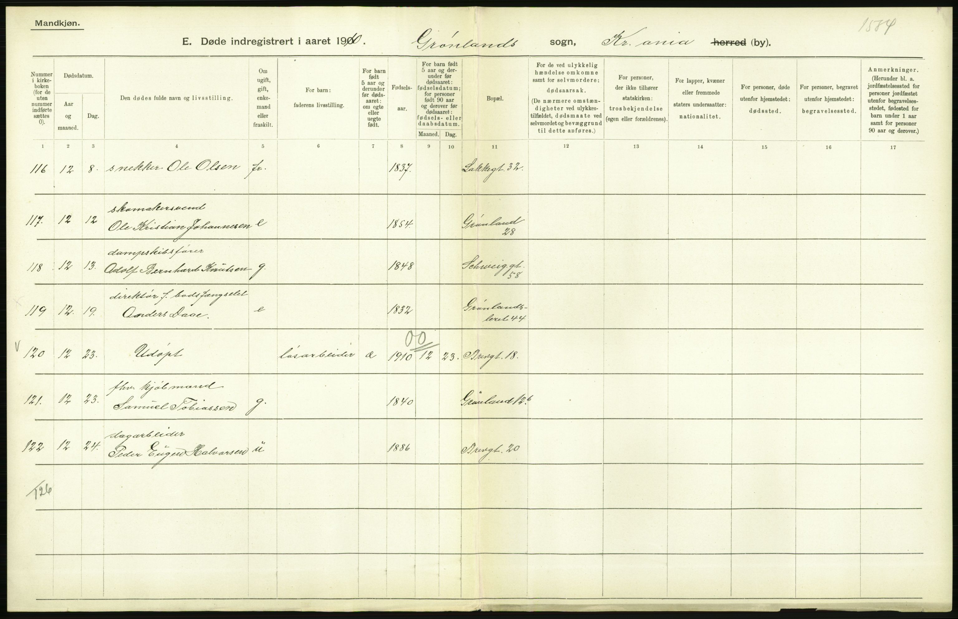 Statistisk sentralbyrå, Sosiodemografiske emner, Befolkning, RA/S-2228/D/Df/Dfa/Dfah/L0008: Kristiania: Døde, 1910, p. 554