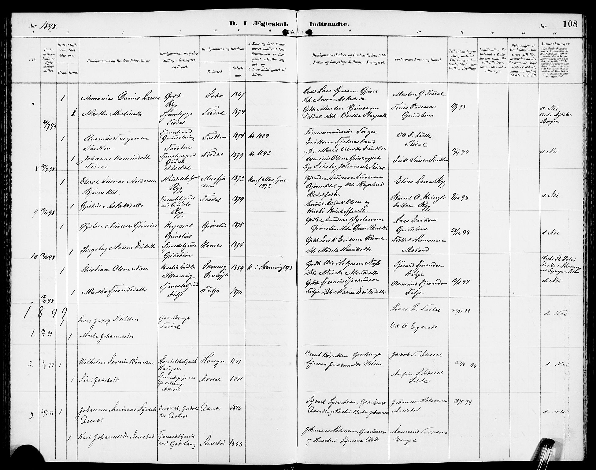 Etne sokneprestembete, SAB/A-75001/H/Hab: Parish register (copy) no. A 6, 1897-1924, p. 108