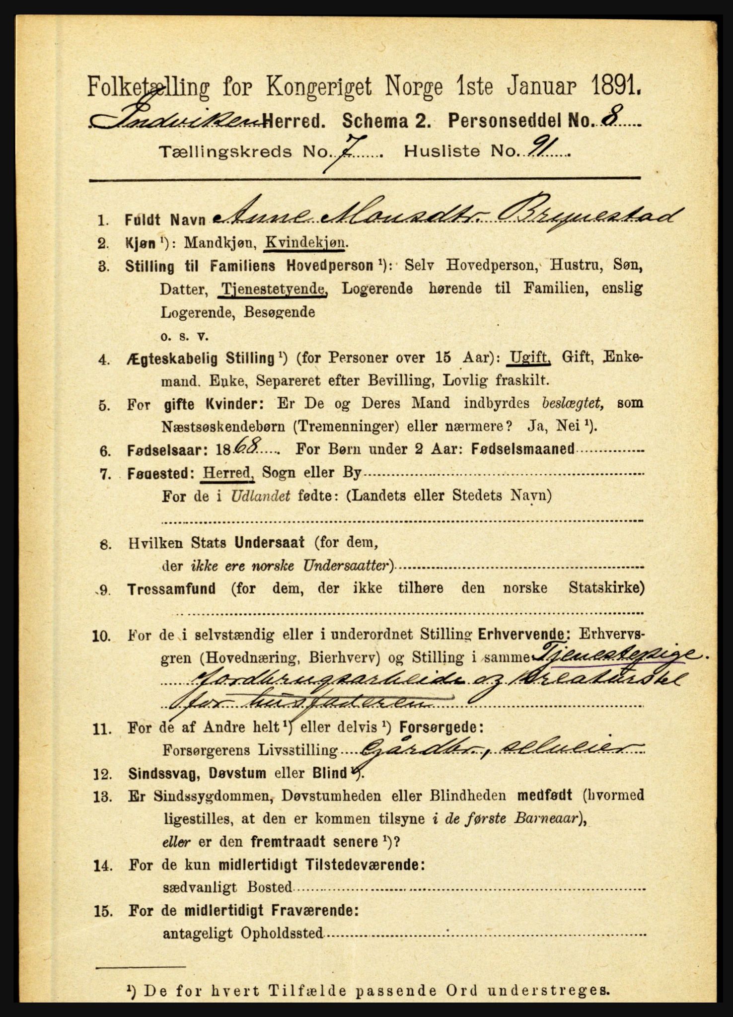 RA, 1891 census for 1447 Innvik, 1891, p. 3198