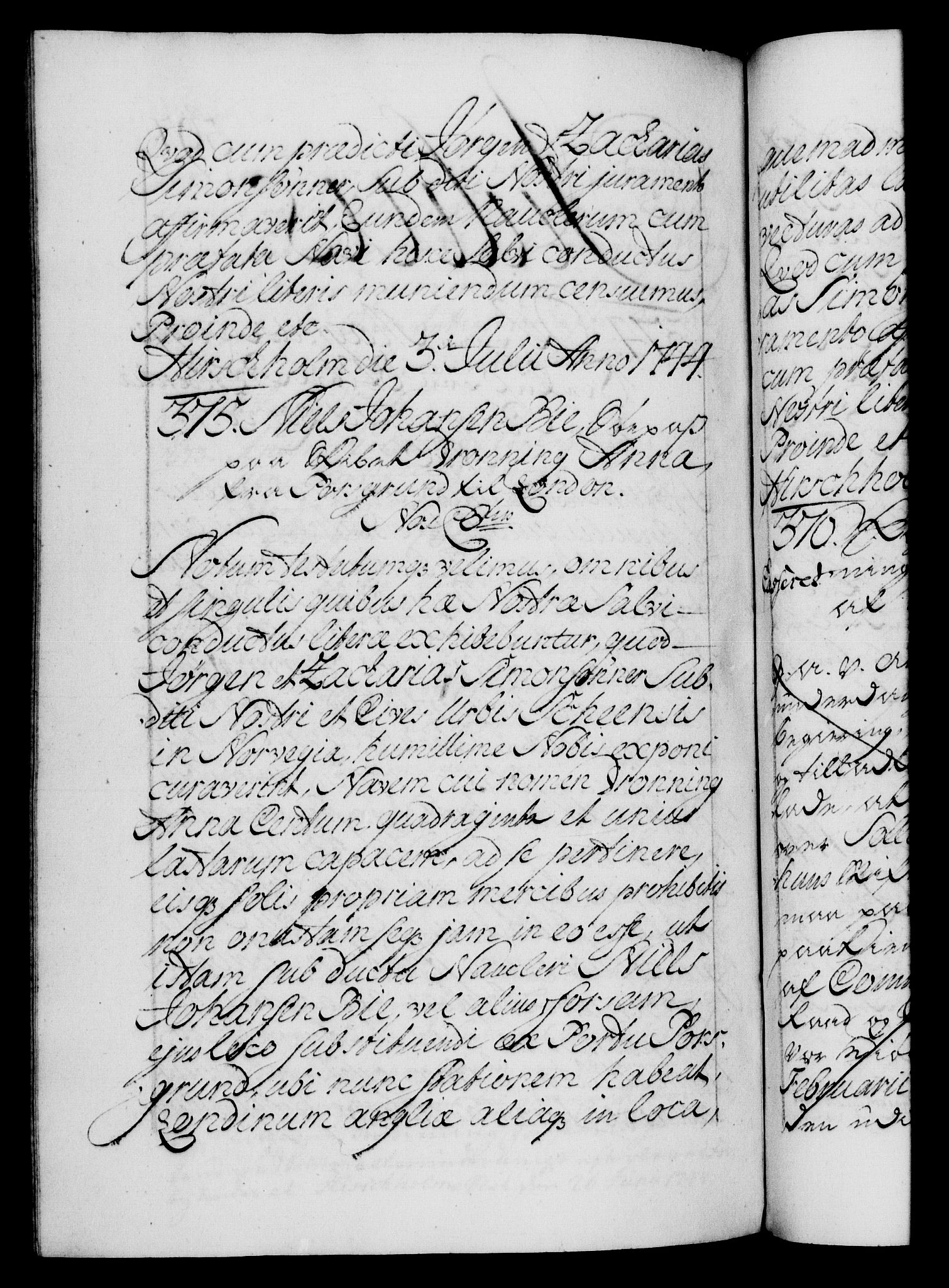 Danske Kanselli 1572-1799, AV/RA-EA-3023/F/Fc/Fca/Fcaa/L0033: Norske registre, 1743-1744, p. 597b