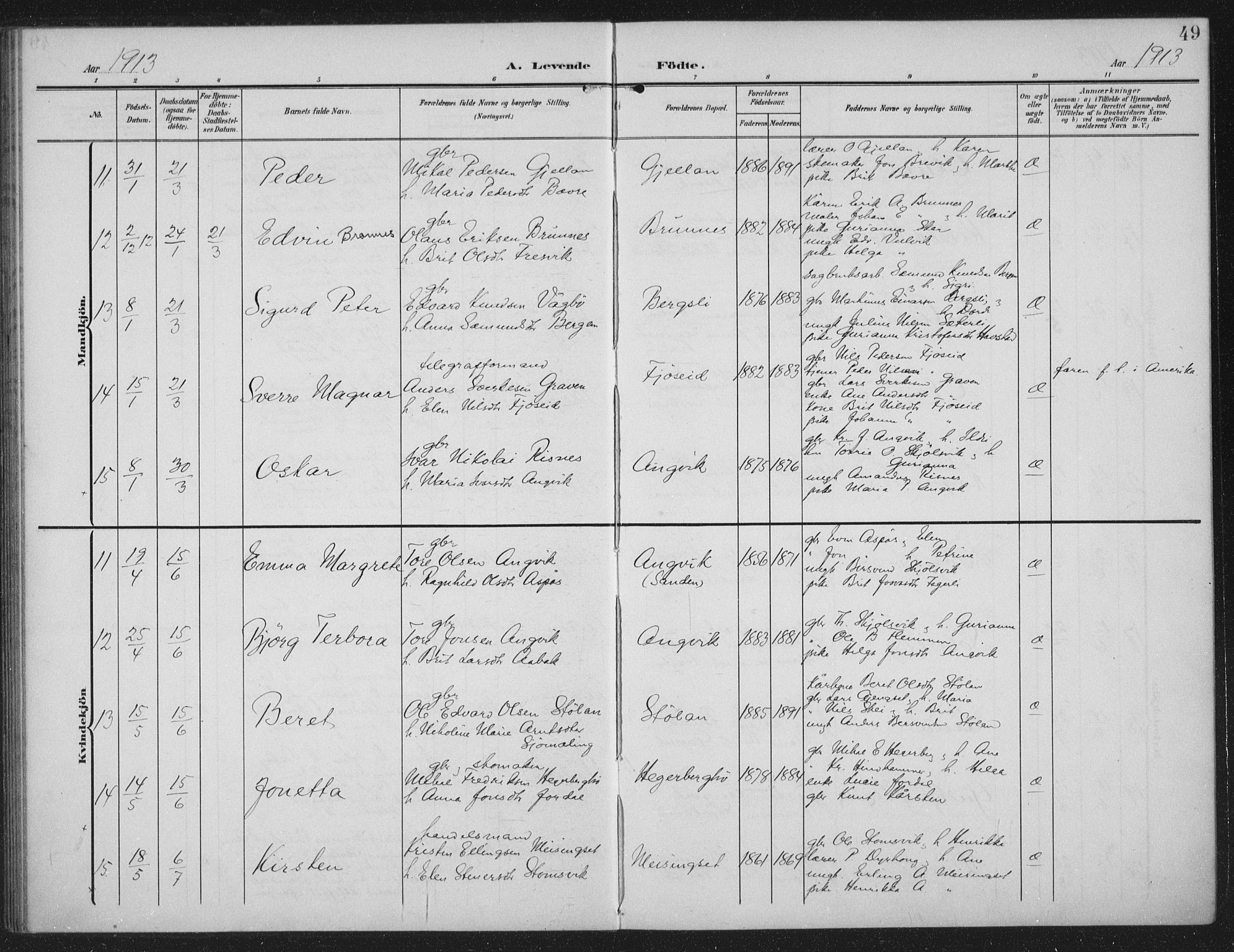 Ministerialprotokoller, klokkerbøker og fødselsregistre - Møre og Romsdal, SAT/A-1454/586/L0989: Parish register (official) no. 586A15, 1906-1915, p. 49