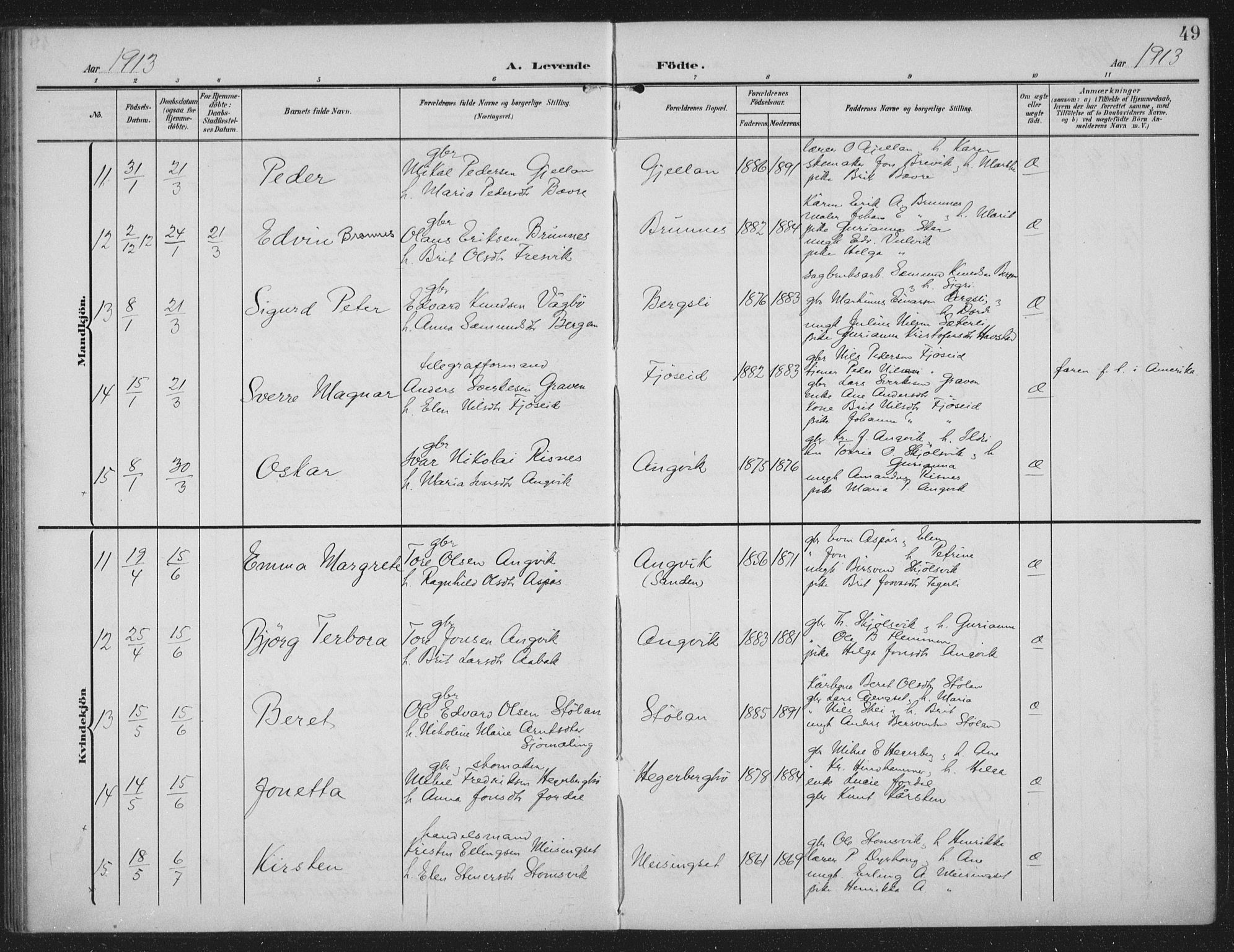 Ministerialprotokoller, klokkerbøker og fødselsregistre - Møre og Romsdal, AV/SAT-A-1454/586/L0989: Parish register (official) no. 586A15, 1906-1915, p. 49