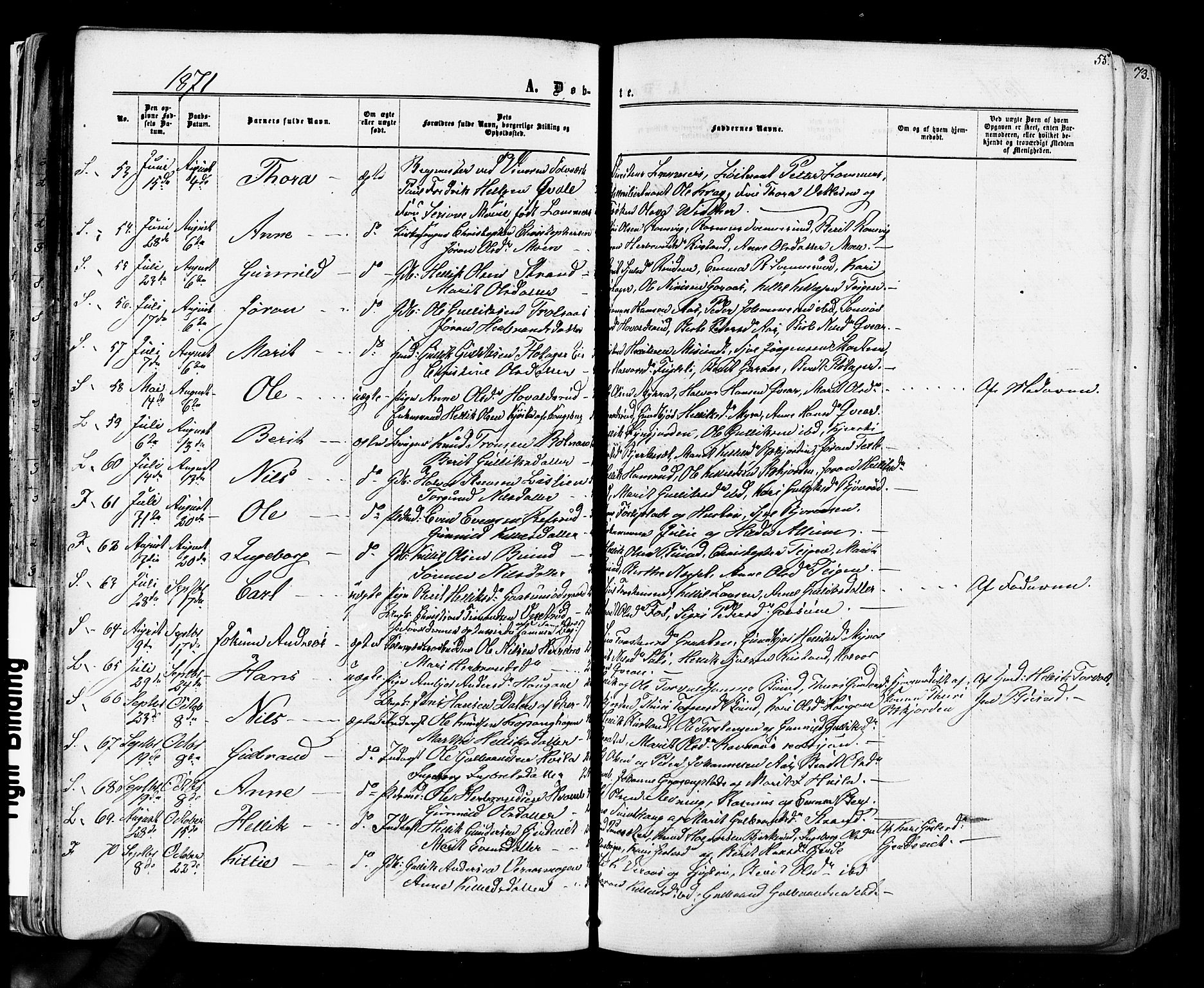 Flesberg kirkebøker, AV/SAKO-A-18/F/Fa/L0007: Parish register (official) no. I 7, 1861-1878, p. 55