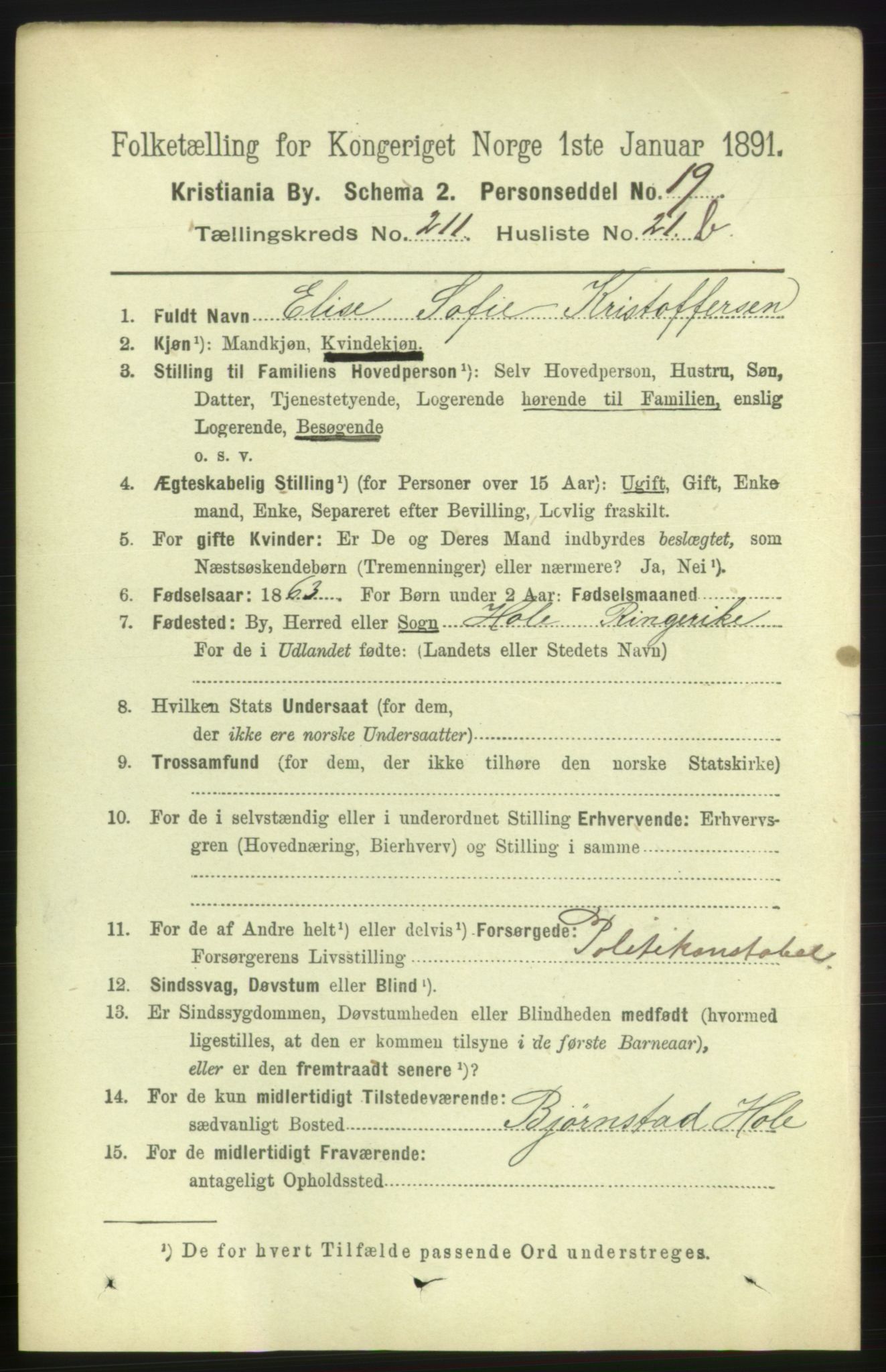 RA, 1891 census for 0301 Kristiania, 1891, p. 126405