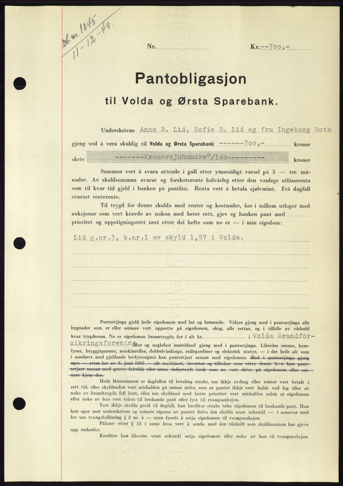 Søre Sunnmøre sorenskriveri, AV/SAT-A-4122/1/2/2C/L0116: Mortgage book no. 4B, 1948-1949, Diary no: : 1845/1948