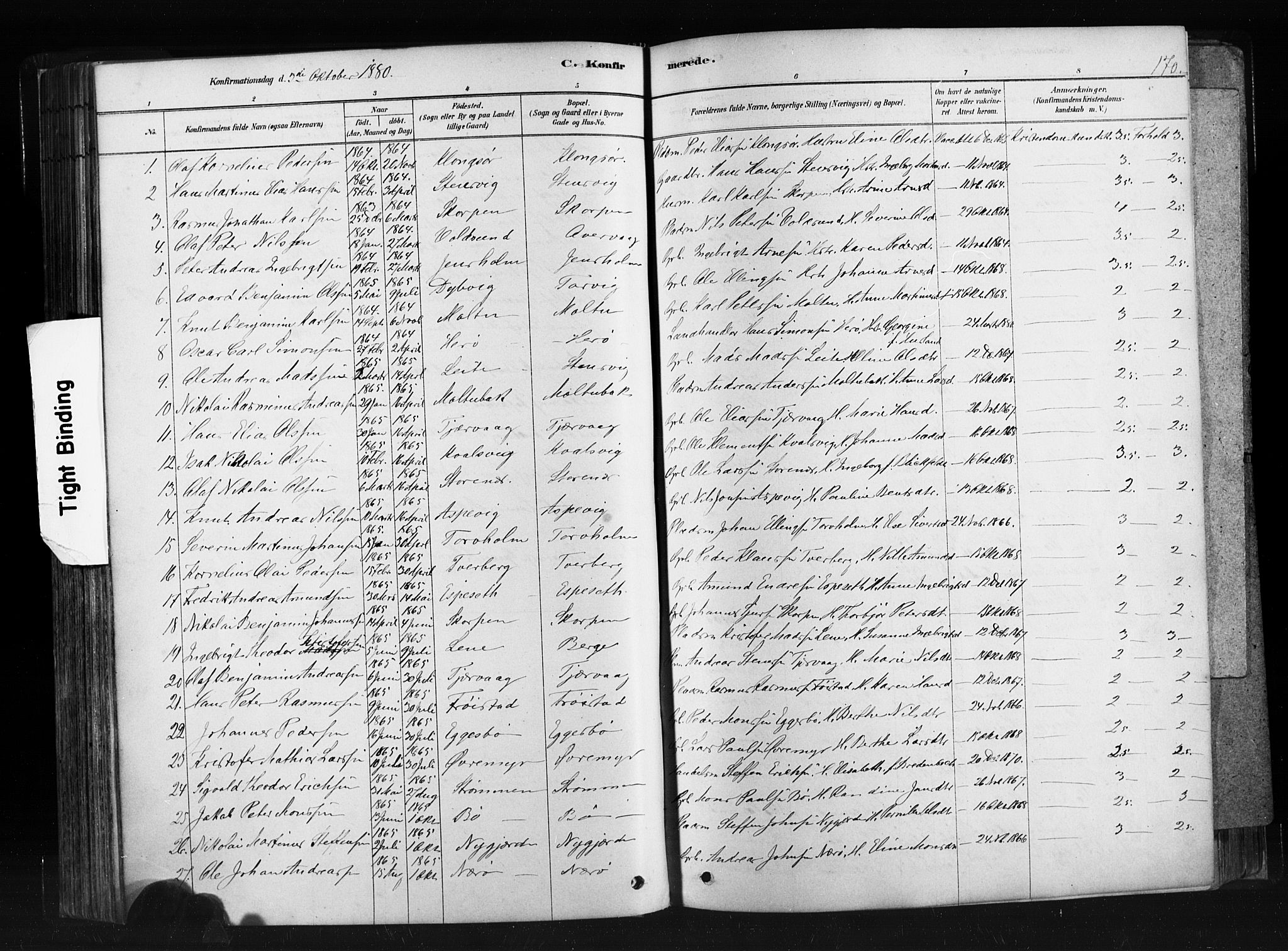 Ministerialprotokoller, klokkerbøker og fødselsregistre - Møre og Romsdal, SAT/A-1454/507/L0073: Parish register (official) no. 507A08, 1878-1904, p. 170