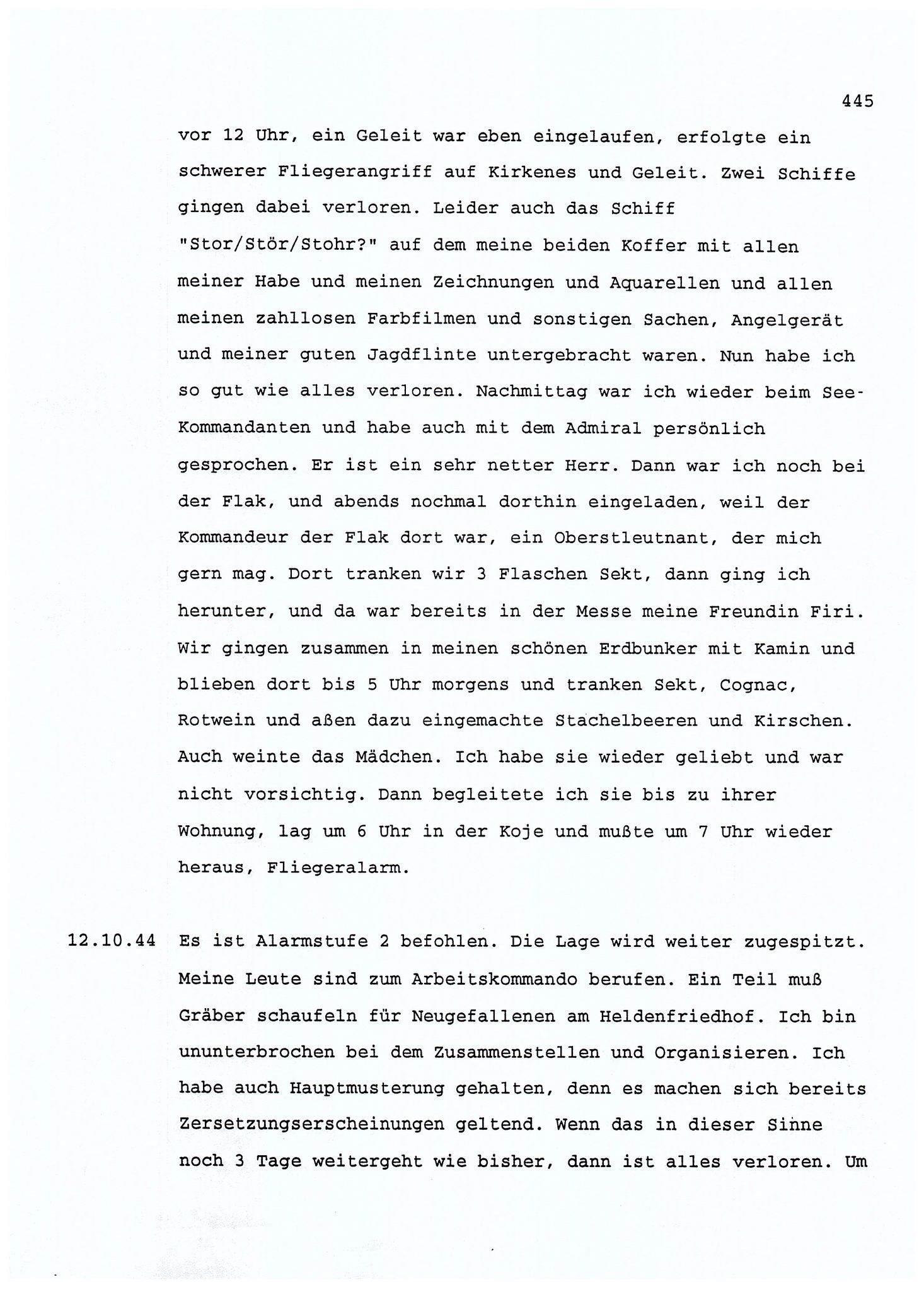 Dagbokopptegnelser av en tysk marineoffiser stasjonert i Norge , FMFB/A-1160/F/L0001: Dagbokopptegnelser av en tysk marineoffiser stasjonert i Norge, 1941-1944, p. 445
