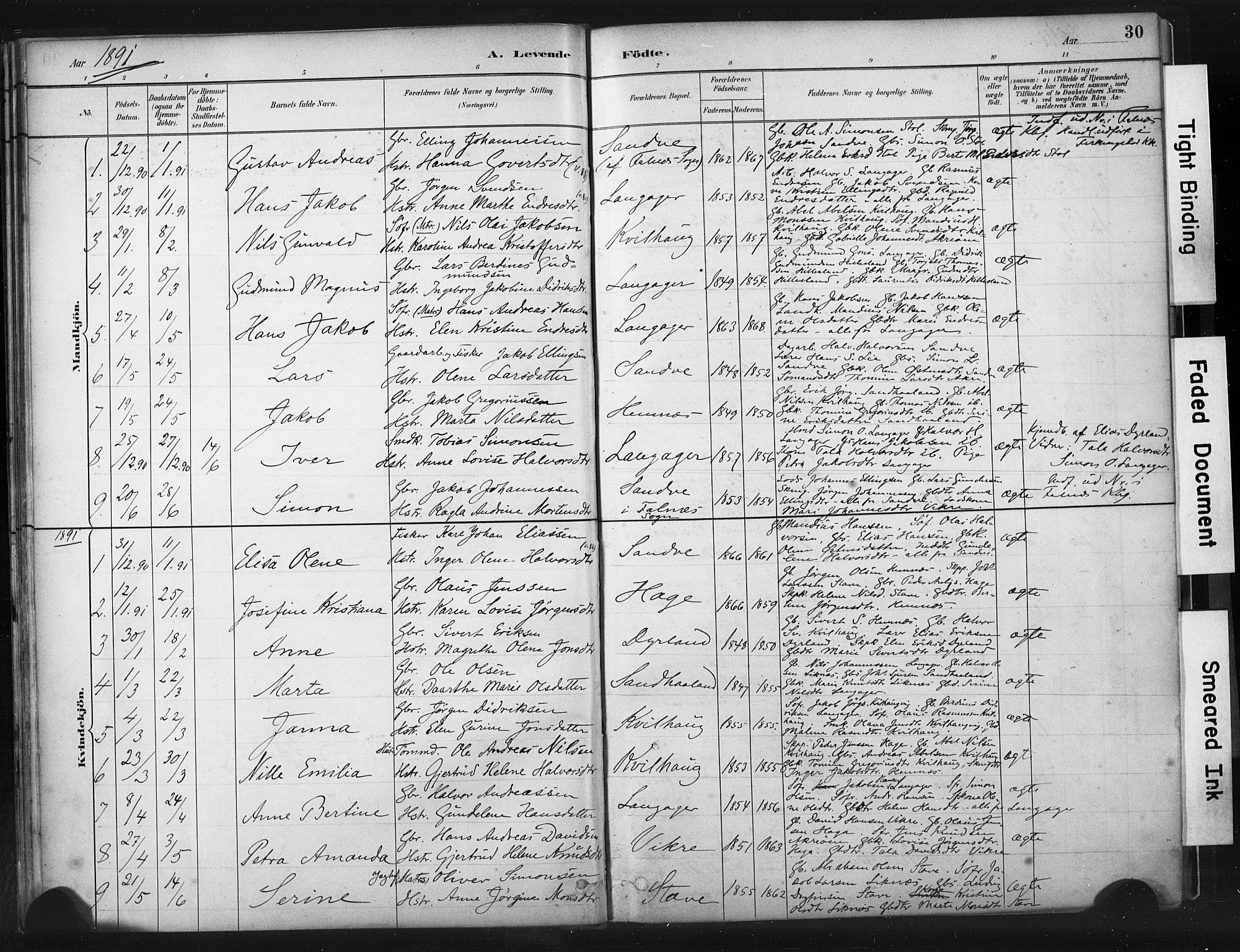 Skudenes sokneprestkontor, SAST/A -101849/H/Ha/Haa/L0010: Parish register (official) no. A 7, 1882-1912, p. 30