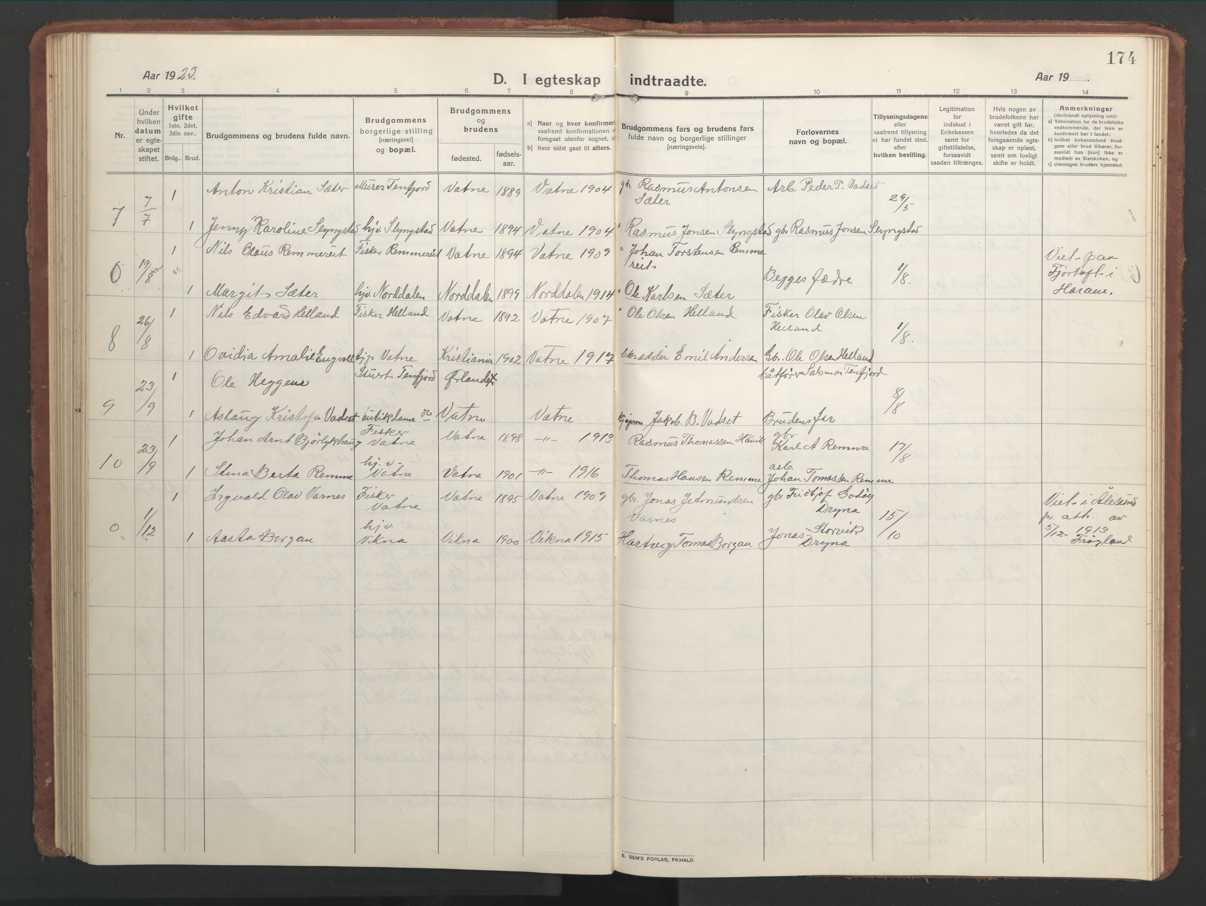 Ministerialprotokoller, klokkerbøker og fødselsregistre - Møre og Romsdal, AV/SAT-A-1454/525/L0378: Parish register (copy) no. 525C04, 1915-1947, p. 174