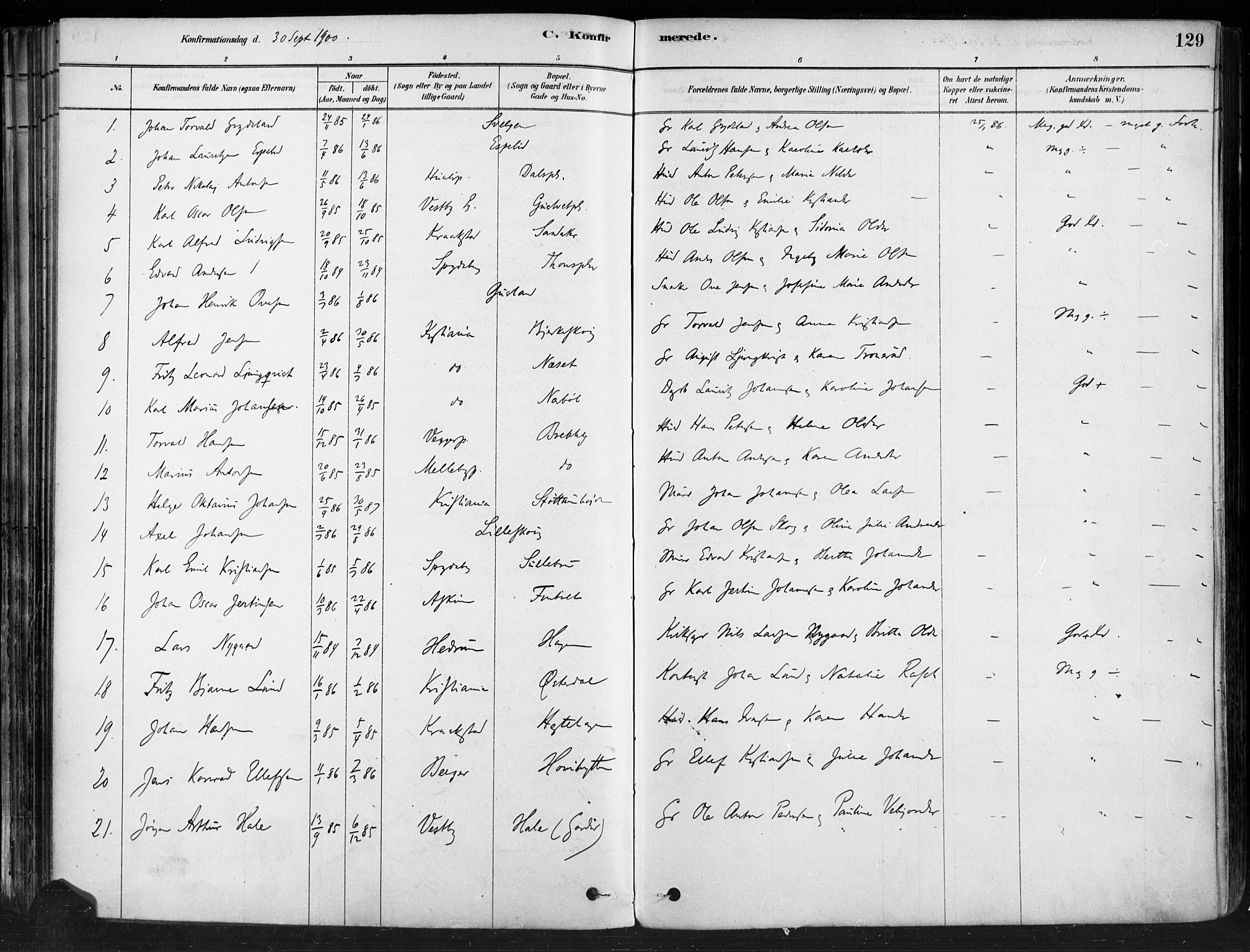 Hobøl prestekontor Kirkebøker, AV/SAO-A-2002/F/Fa/L0005: Parish register (official) no. I 5, 1878-1904, p. 129