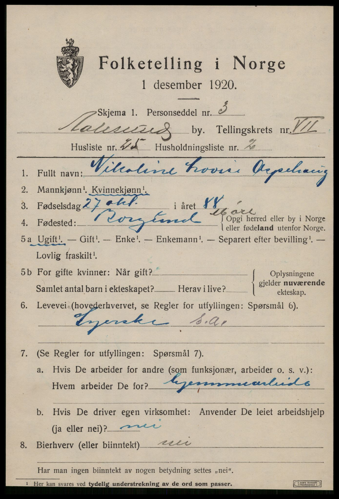 SAT, 1920 census for Ålesund, 1920, p. 20030