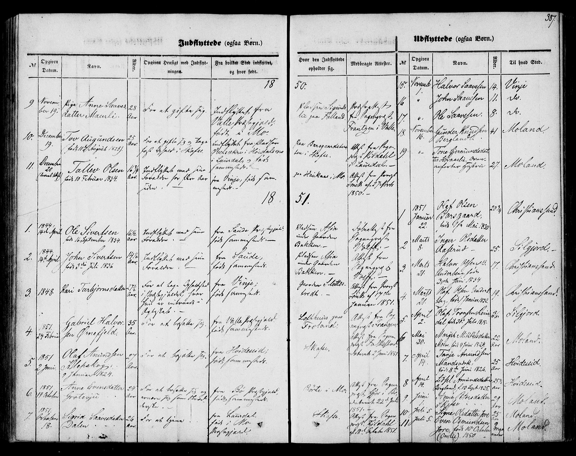 Mo kirkebøker, SAKO/A-286/F/Fa/L0005: Parish register (official) no. I 5, 1844-1864, p. 387