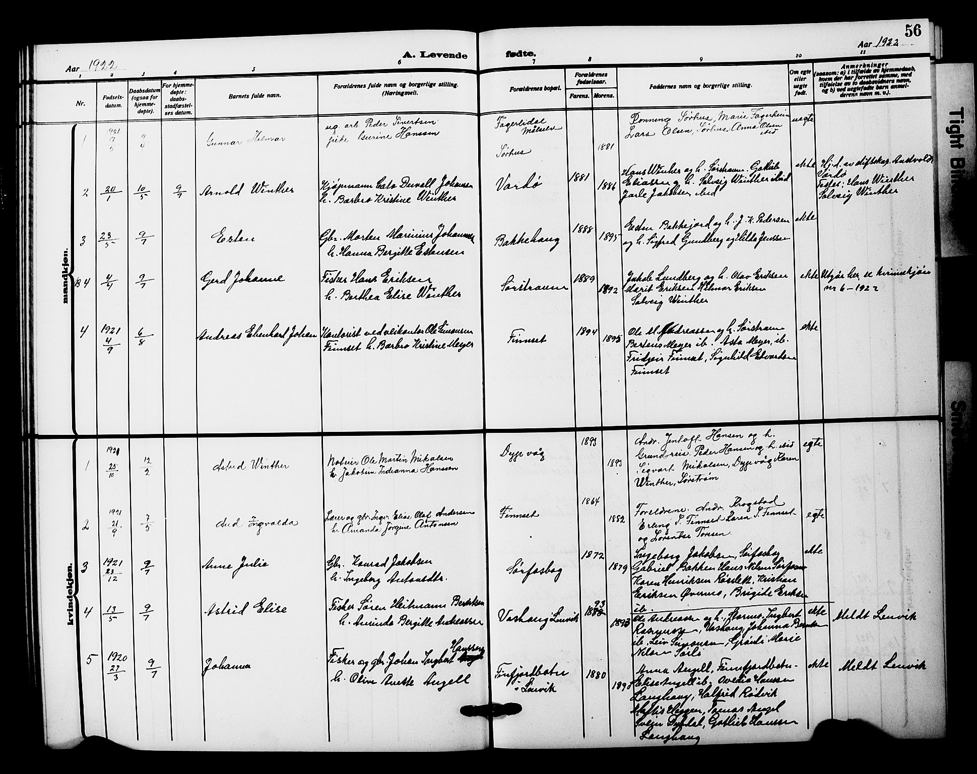 Tranøy sokneprestkontor, SATØ/S-1313/I/Ia/Iab/L0023klokker: Parish register (copy) no. 23, 1913-1928, p. 56