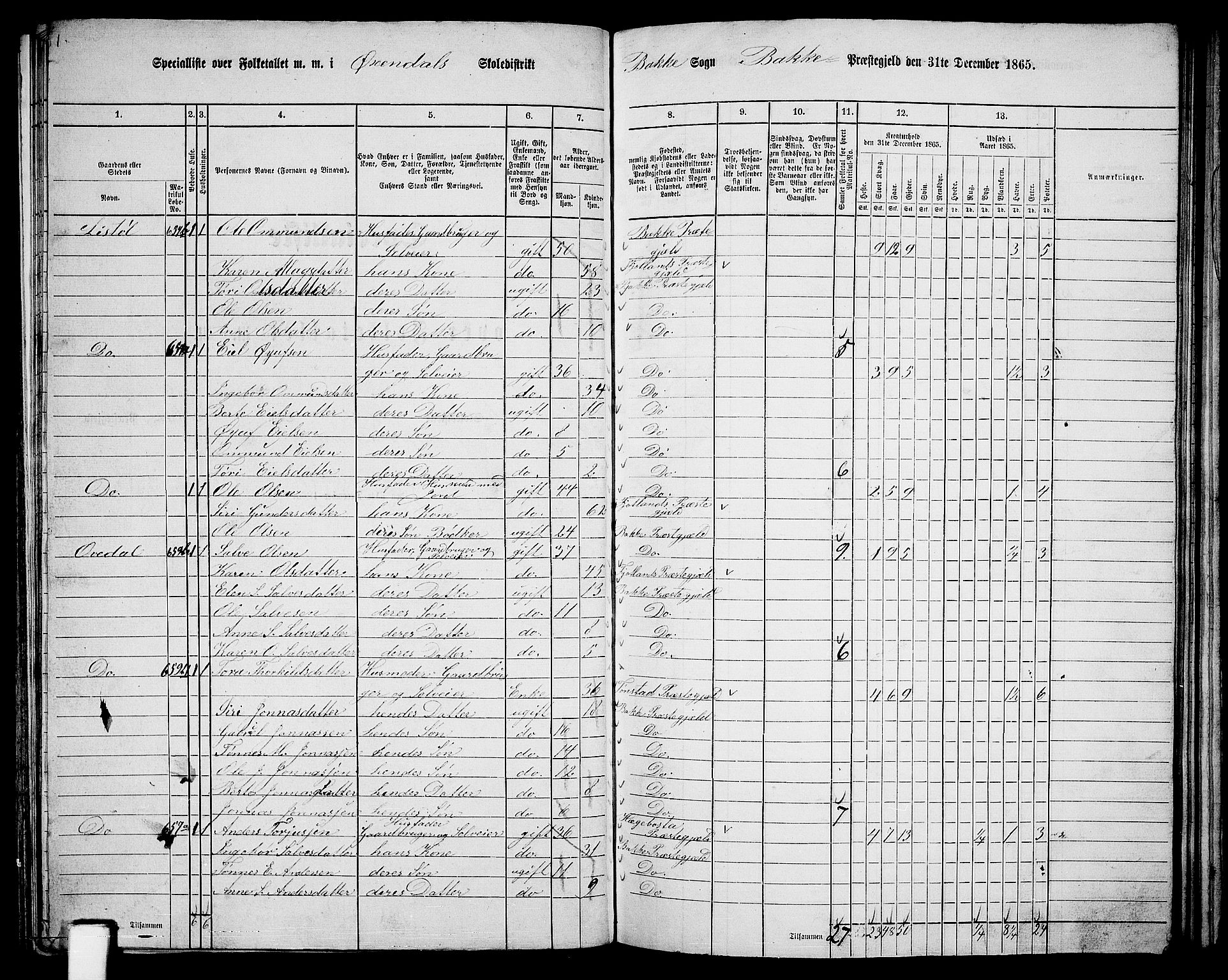 RA, 1865 census for Bakke, 1865, p. 62