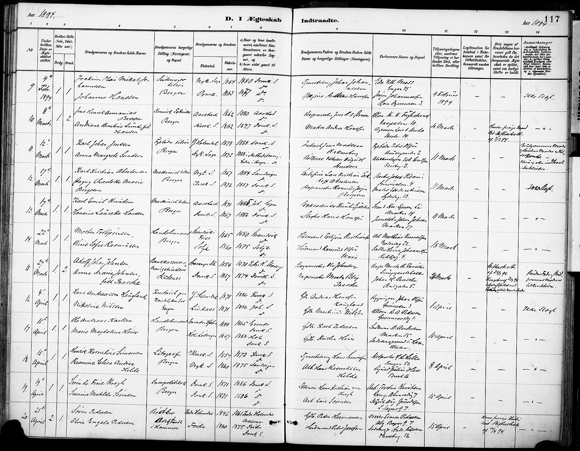 Domkirken sokneprestembete, SAB/A-74801/H/Haa/L0037: Parish register (official) no. D 4, 1880-1907, p. 117