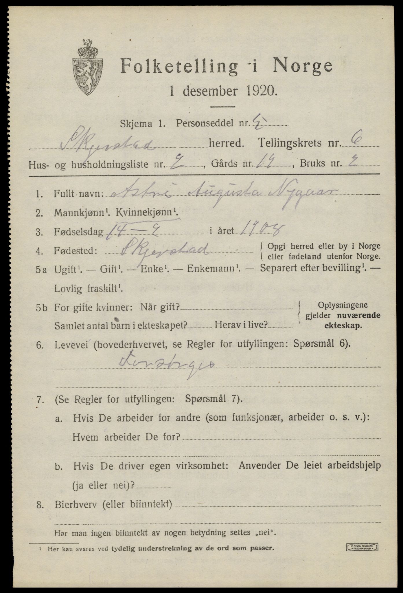 SAT, 1920 census for Skjerstad, 1920, p. 2163