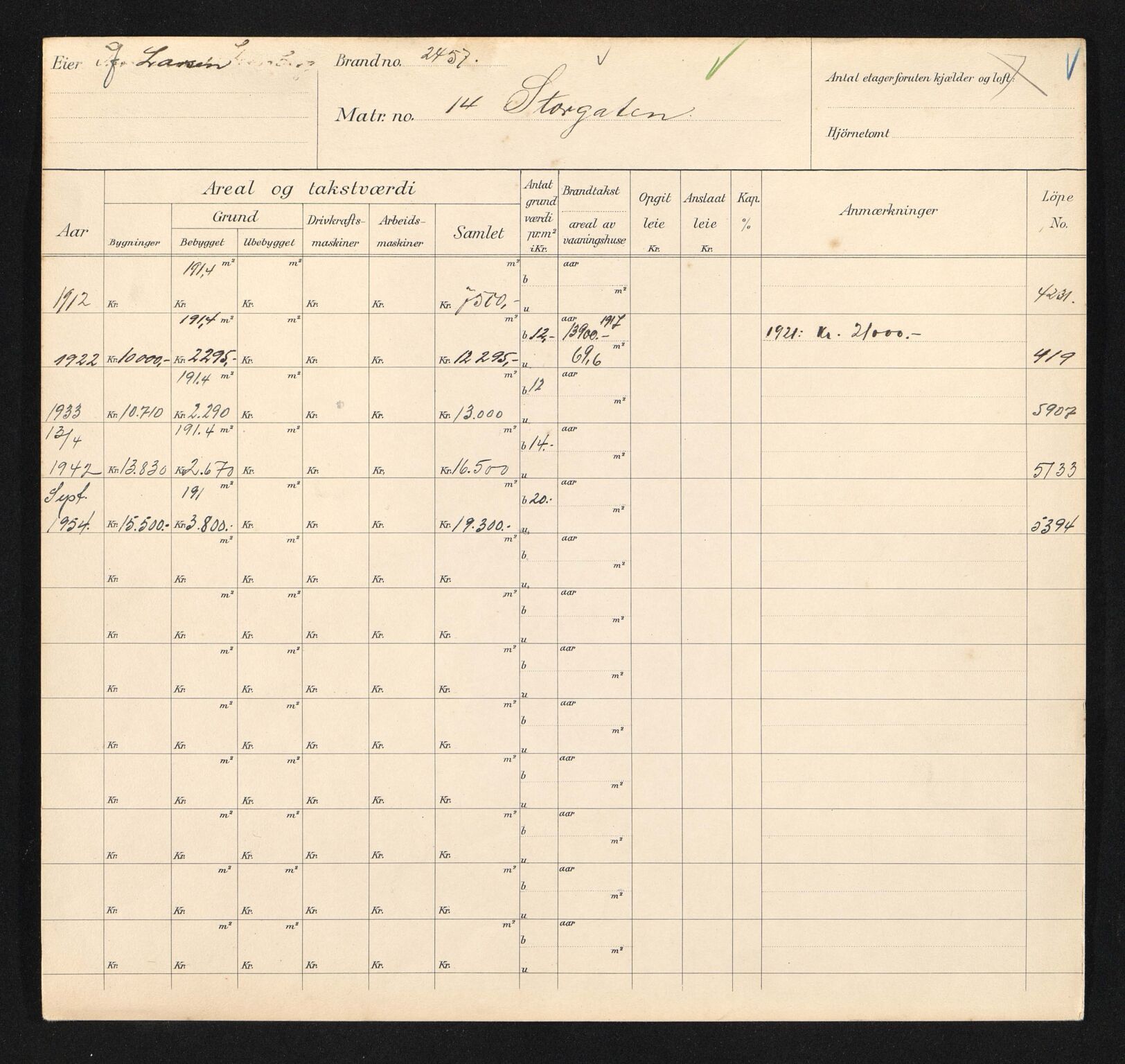 Stavanger kommune. Skattetakstvesenet, BYST/A-0440/F/Fa/Faa/L0041/0002: Skattetakstkort / Storgata 6 - Storhaug Allé - Storhaugveien 3