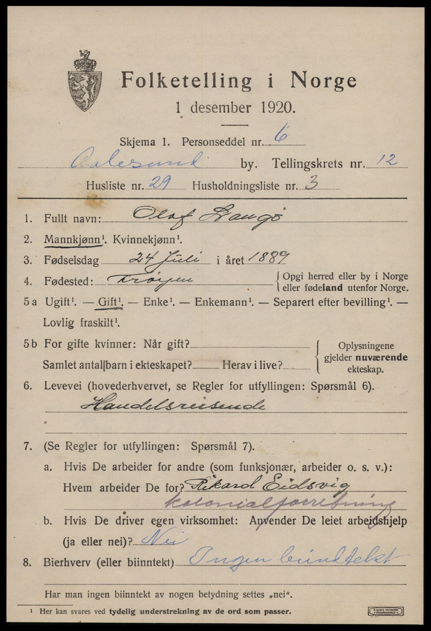 SAT, 1920 census for Ålesund, 1920, p. 27082