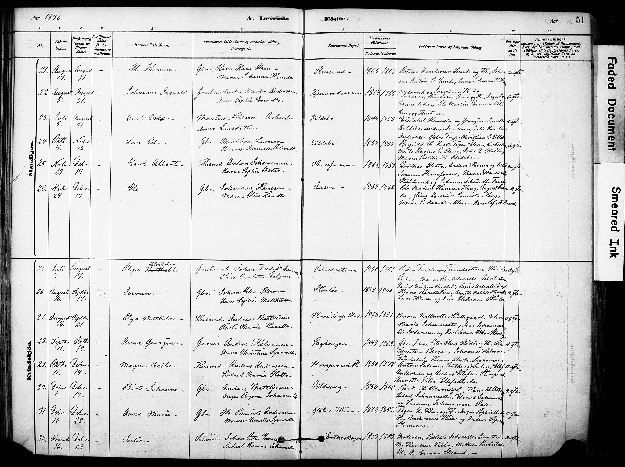 Rakkestad prestekontor Kirkebøker, AV/SAO-A-2008/F/Fb/L0001: Parish register (official) no. II 1, 1878-1899, p. 51