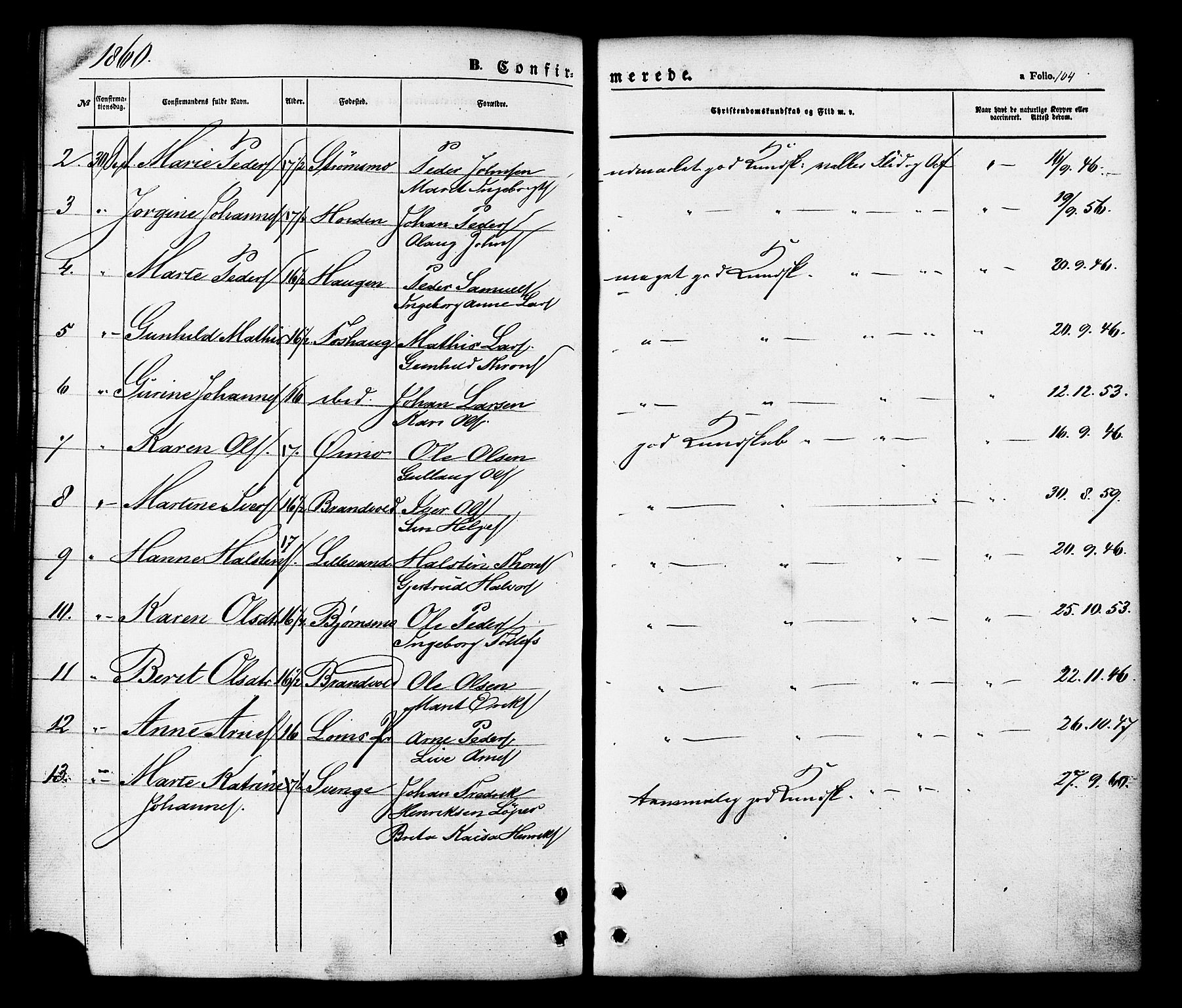 Målselv sokneprestembete, SATØ/S-1311/G/Ga/Gaa/L0008kirke: Parish register (official) no. 8, 1851-1877, p. 104