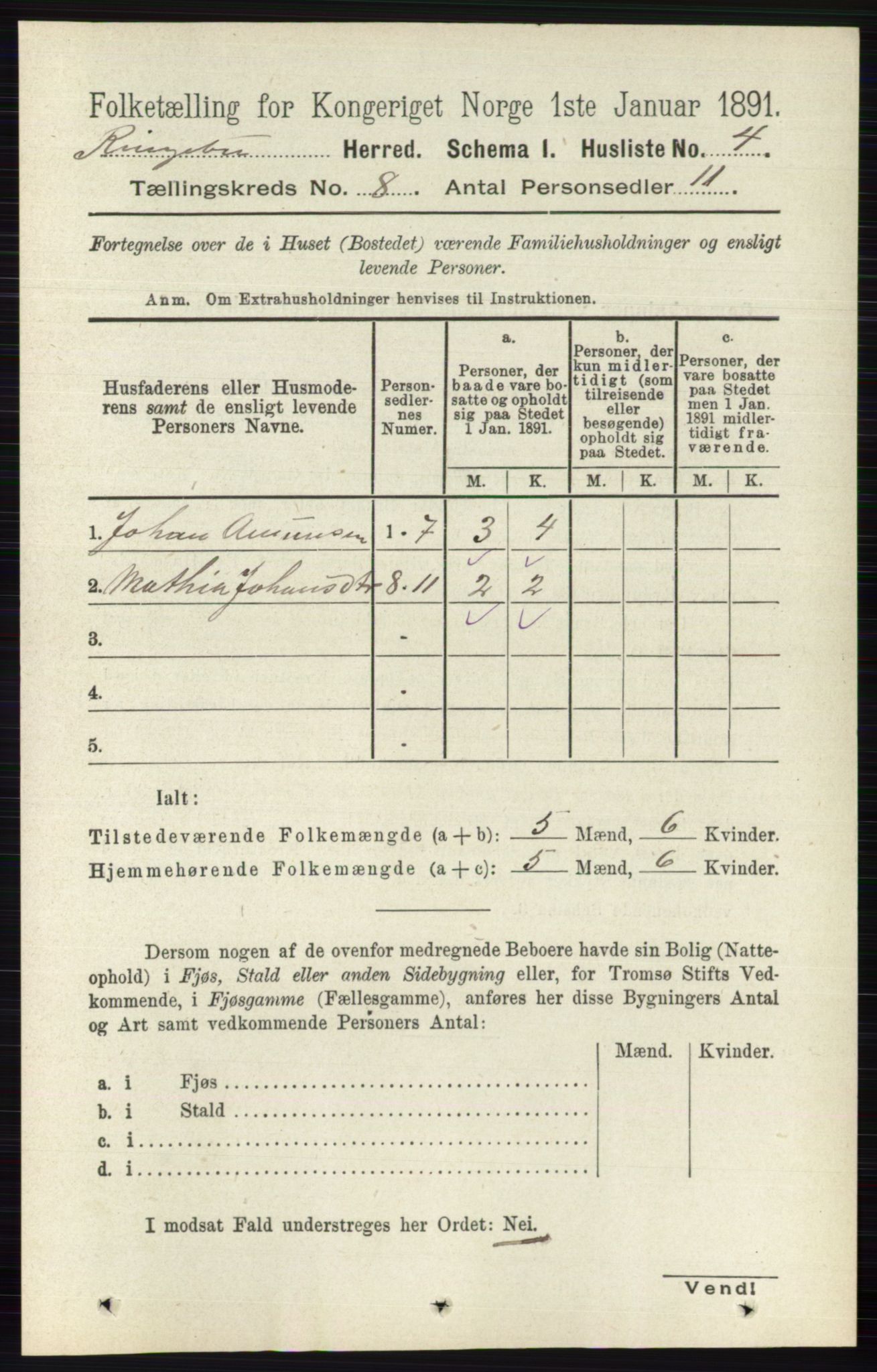 RA, 1891 census for 0520 Ringebu, 1891, p. 3584