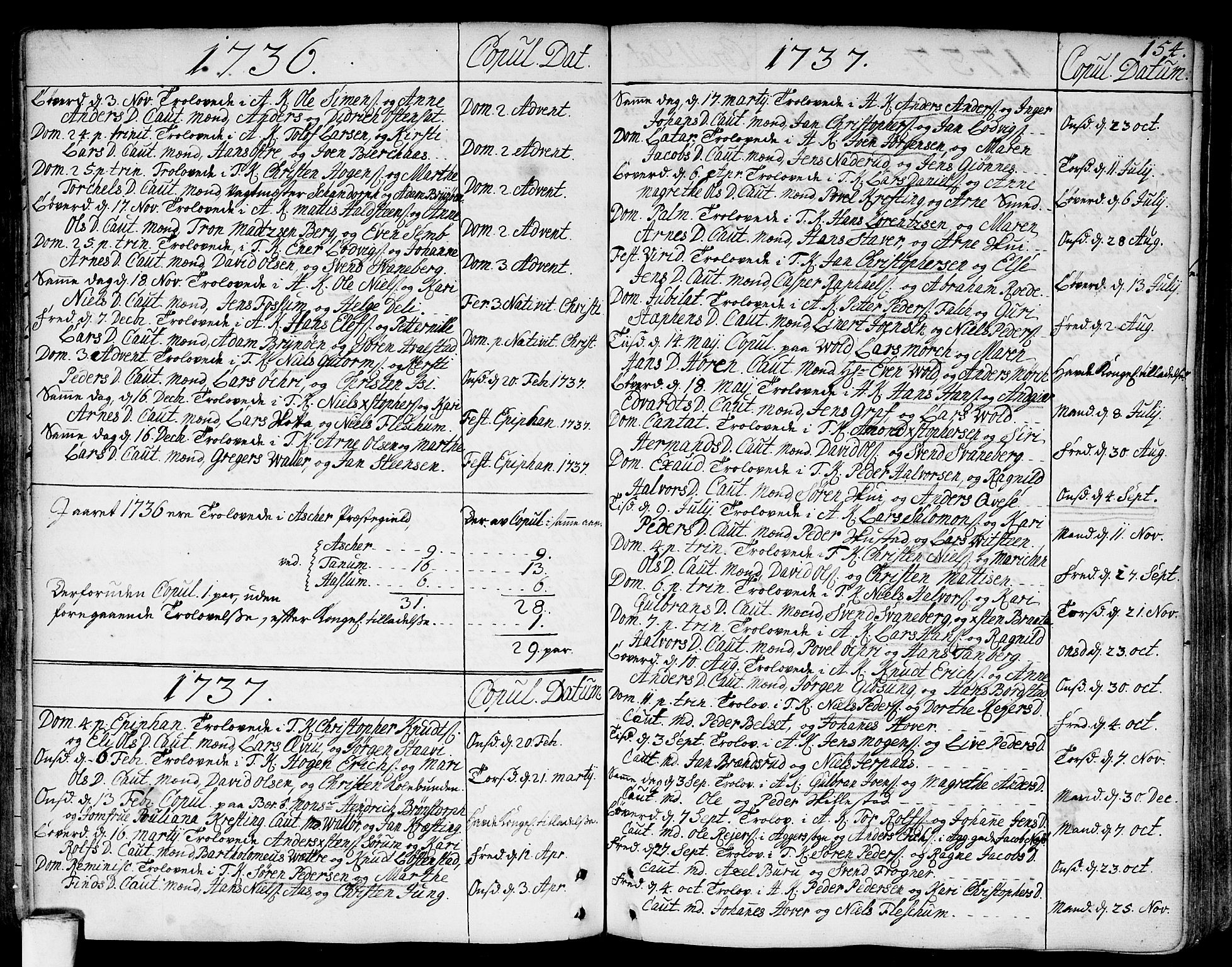 Asker prestekontor Kirkebøker, SAO/A-10256a/F/Fa/L0002: Parish register (official) no. I 2, 1733-1766, p. 154