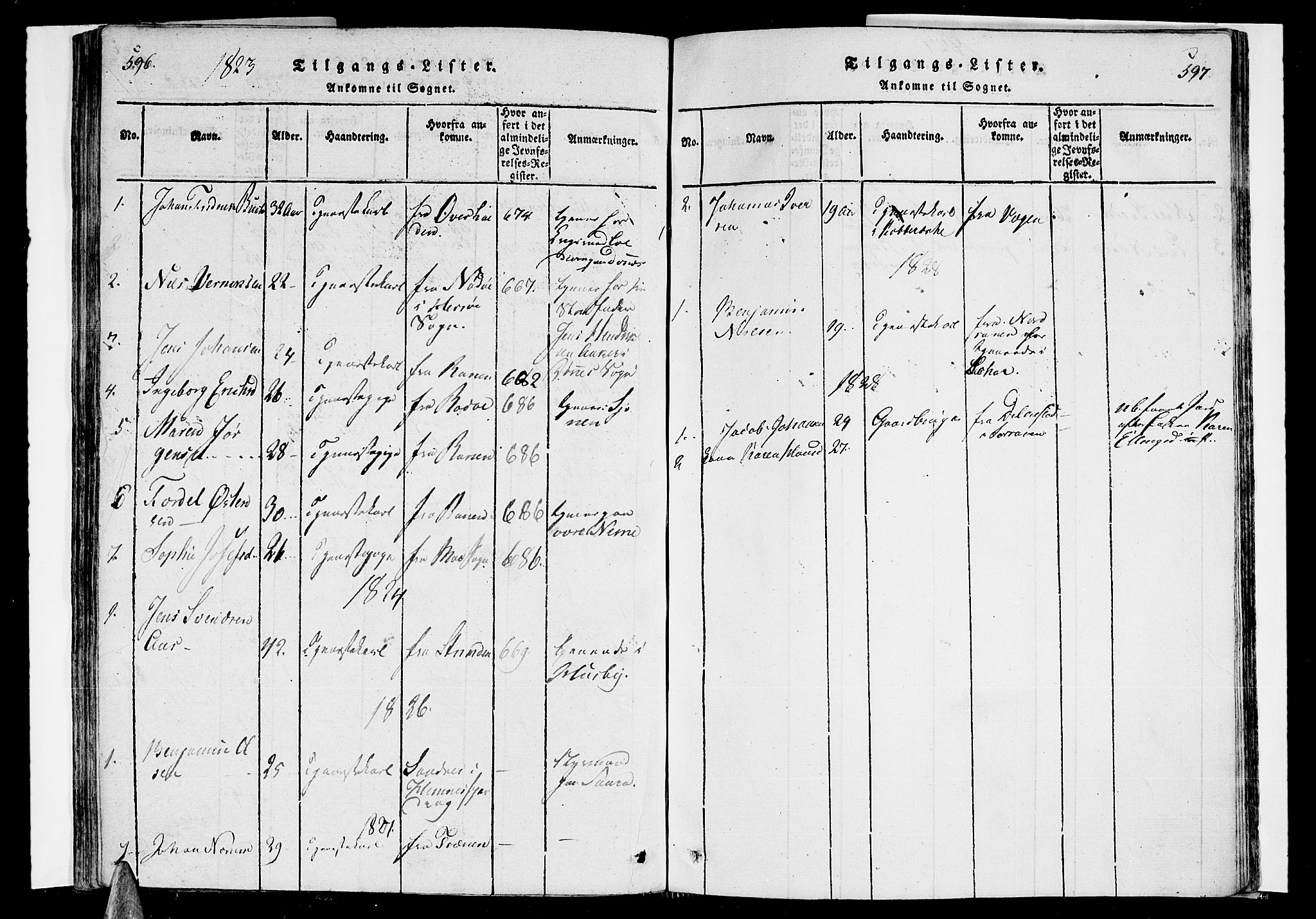 Ministerialprotokoller, klokkerbøker og fødselsregistre - Nordland, AV/SAT-A-1459/838/L0546: Parish register (official) no. 838A05 /1, 1820-1828, p. 596-597