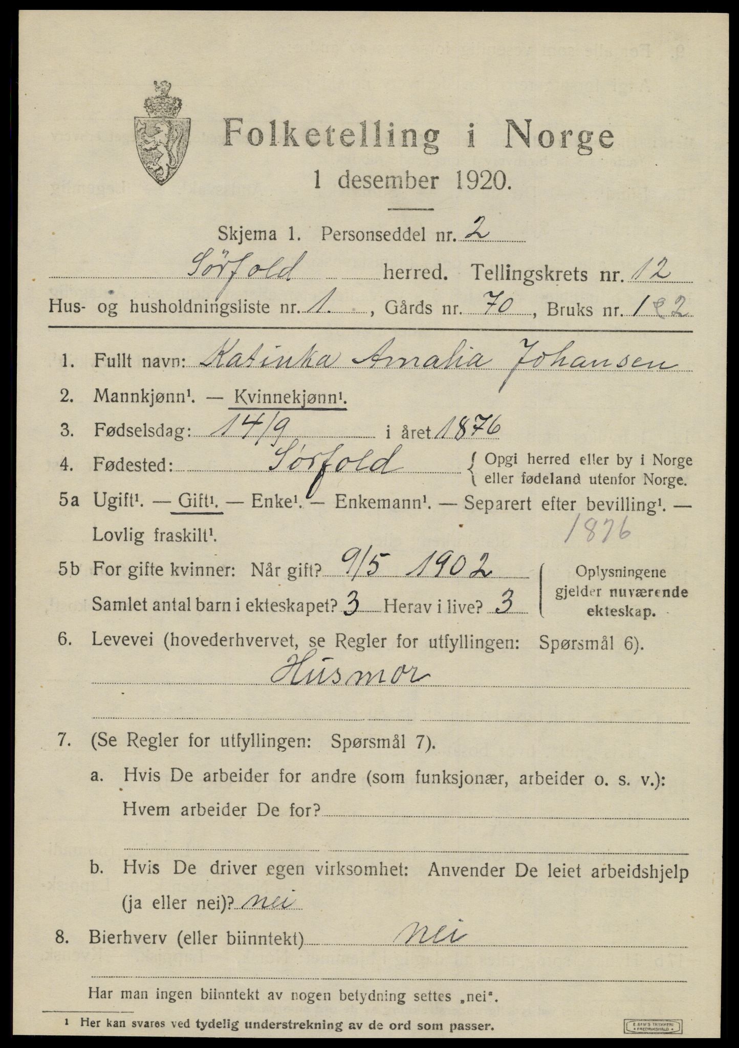 SAT, 1920 census for Sørfold, 1920, p. 6211