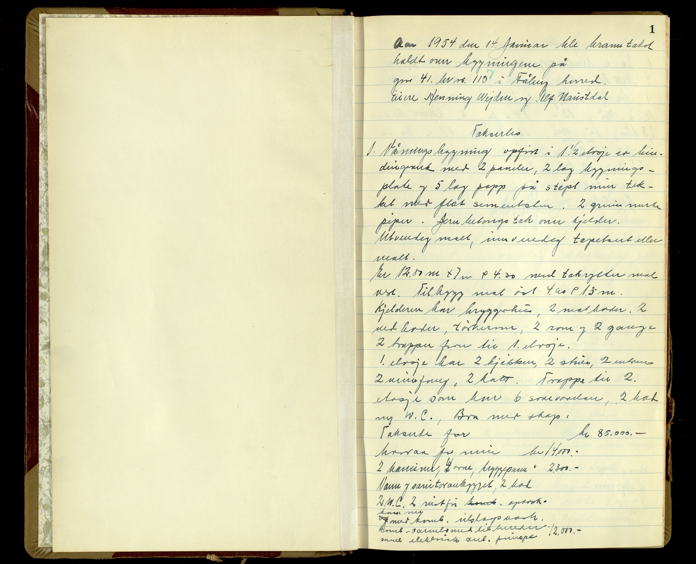 Norges Brannkasse, Fåberg, AV/SAH-NBRANF-041/F/L0008: Branntakstprotokoll, 1954-1955, p. 1
