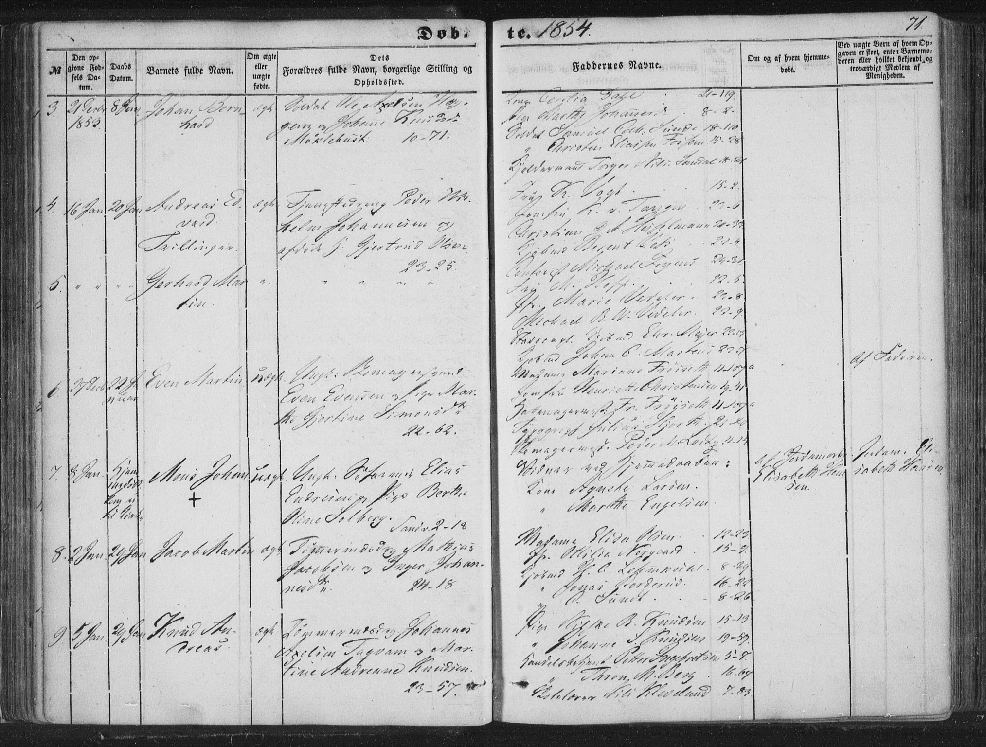 Korskirken sokneprestembete, AV/SAB-A-76101/H/Haa/L0017: Parish register (official) no. B 3, 1851-1857, p. 71