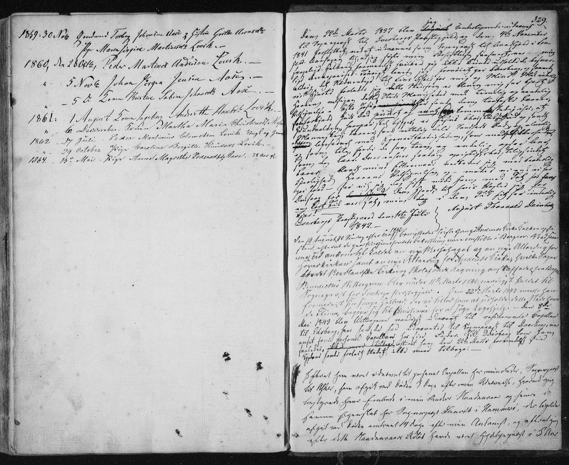 Ministerialprotokoller, klokkerbøker og fødselsregistre - Nordland, AV/SAT-A-1459/897/L1396: Parish register (official) no. 897A04, 1842-1866, p. 329
