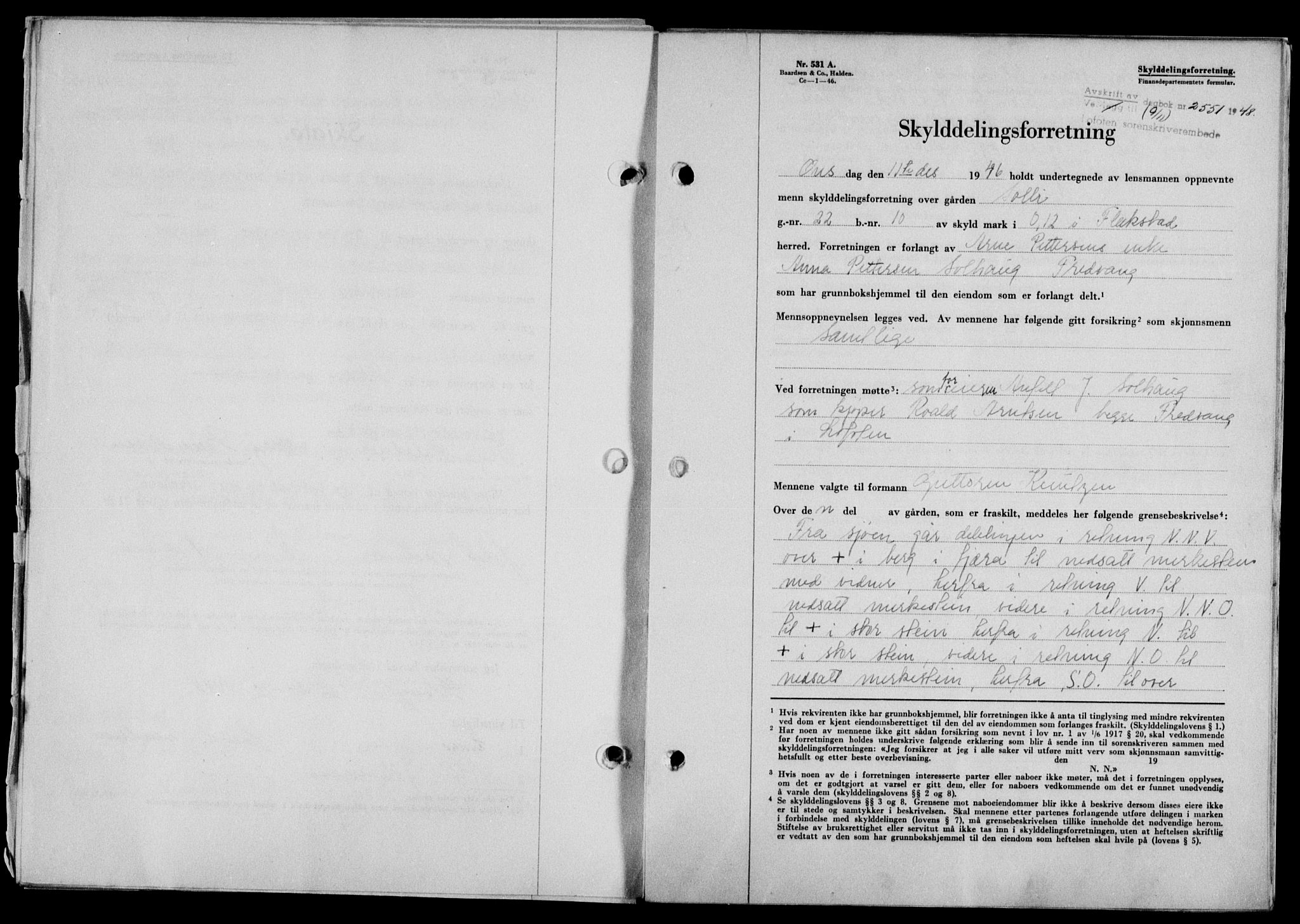 Lofoten sorenskriveri, SAT/A-0017/1/2/2C/L0019a: Mortgage book no. 19a, 1948-1948, Diary no: : 2551/1948