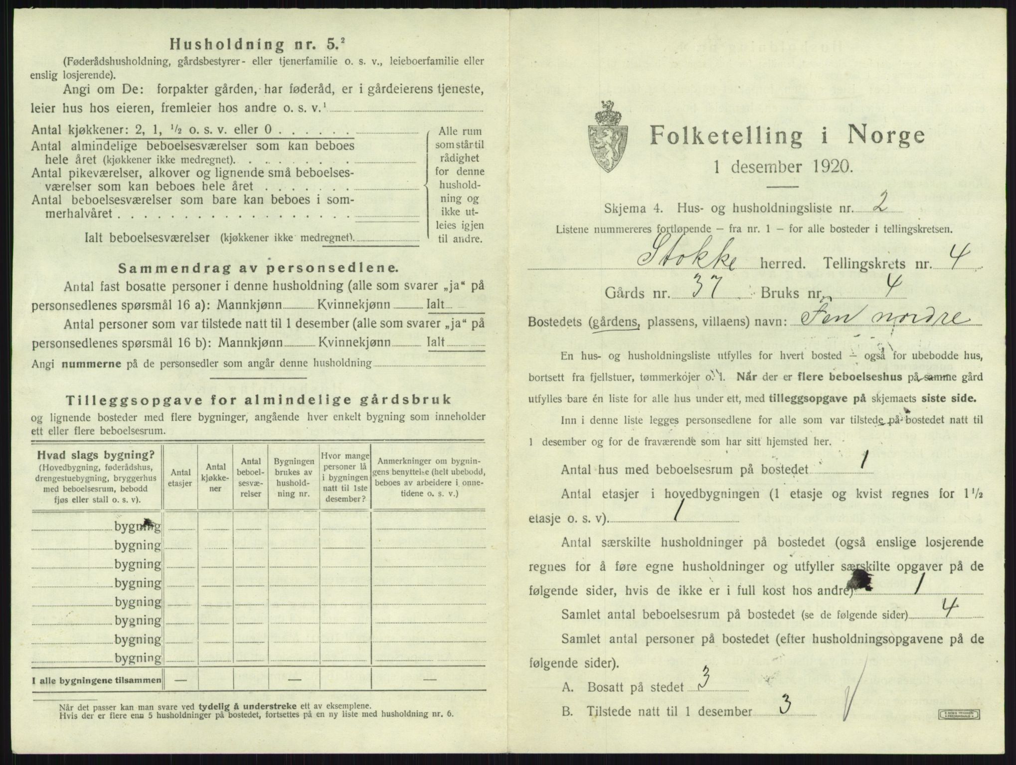 SAKO, 1920 census for Stokke, 1920, p. 808