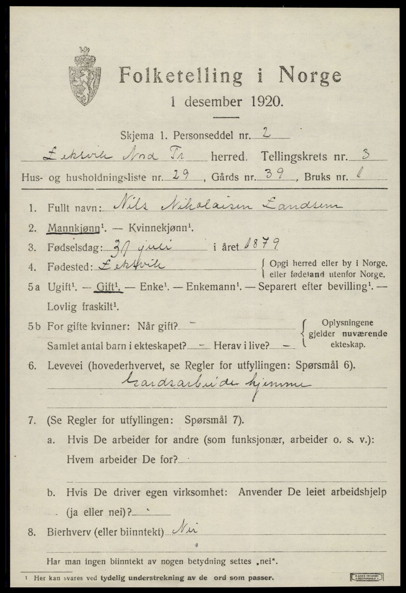 SAT, 1920 census for Leksvik, 1920, p. 3240