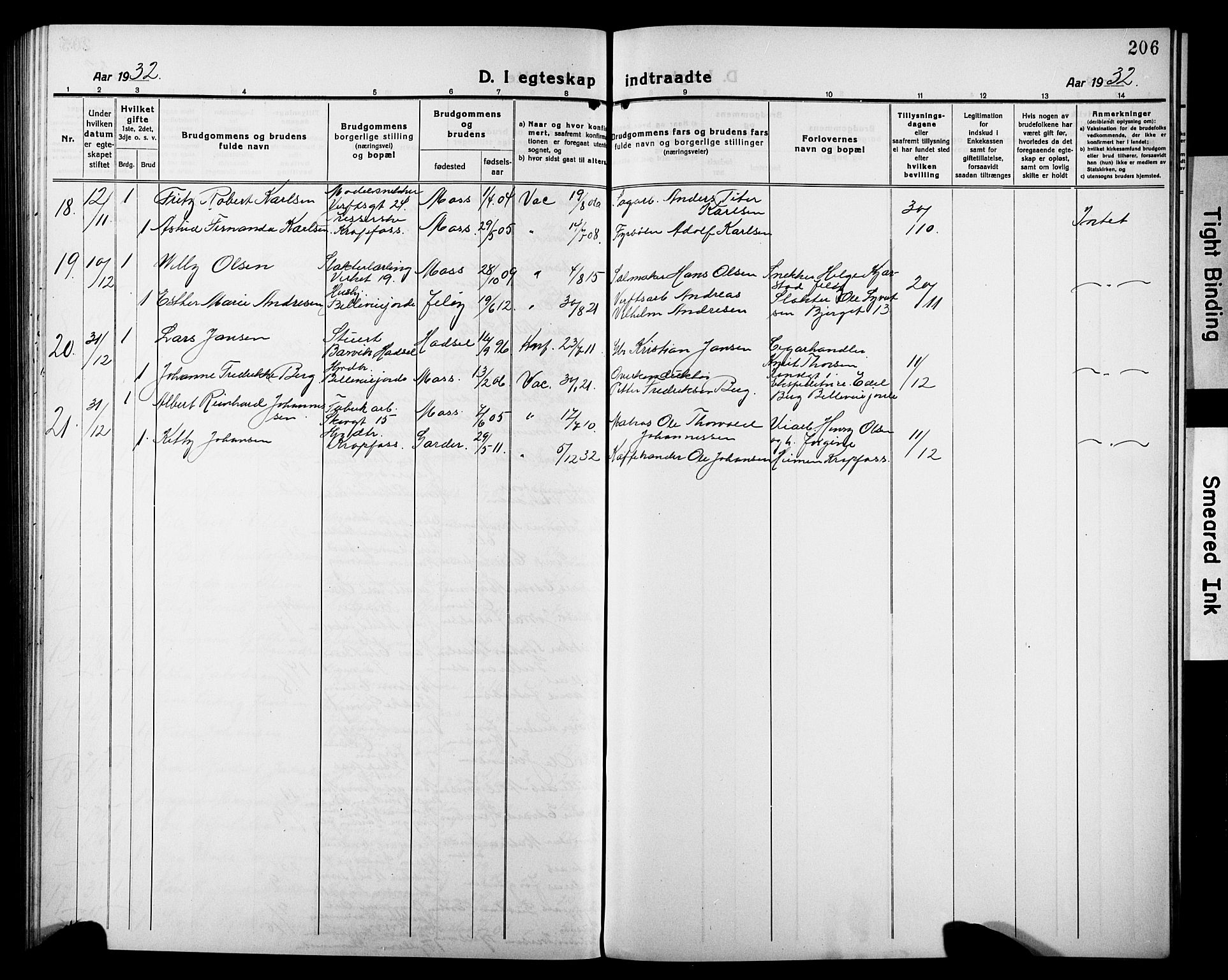 Moss prestekontor Kirkebøker, AV/SAO-A-2003/G/Gb/L0004: Parish register (copy) no. II 4, 1920-1932, p. 206