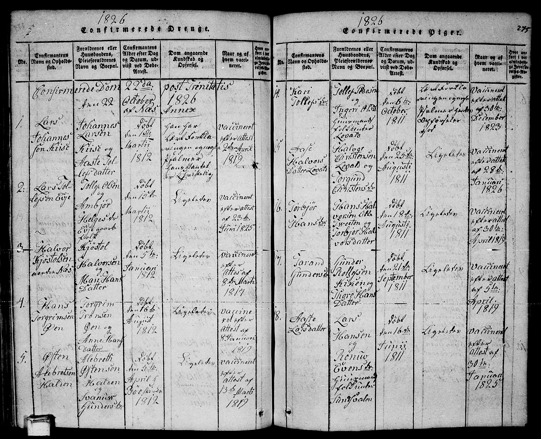 Sauherad kirkebøker, AV/SAKO-A-298/F/Fa/L0005: Parish register (official) no. I 5, 1815-1829, p. 275