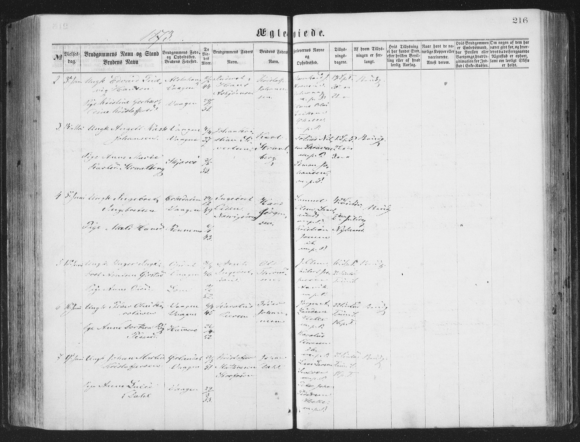 Ministerialprotokoller, klokkerbøker og fødselsregistre - Nordland, AV/SAT-A-1459/874/L1057: Parish register (official) no. 874A01, 1866-1877, p. 216