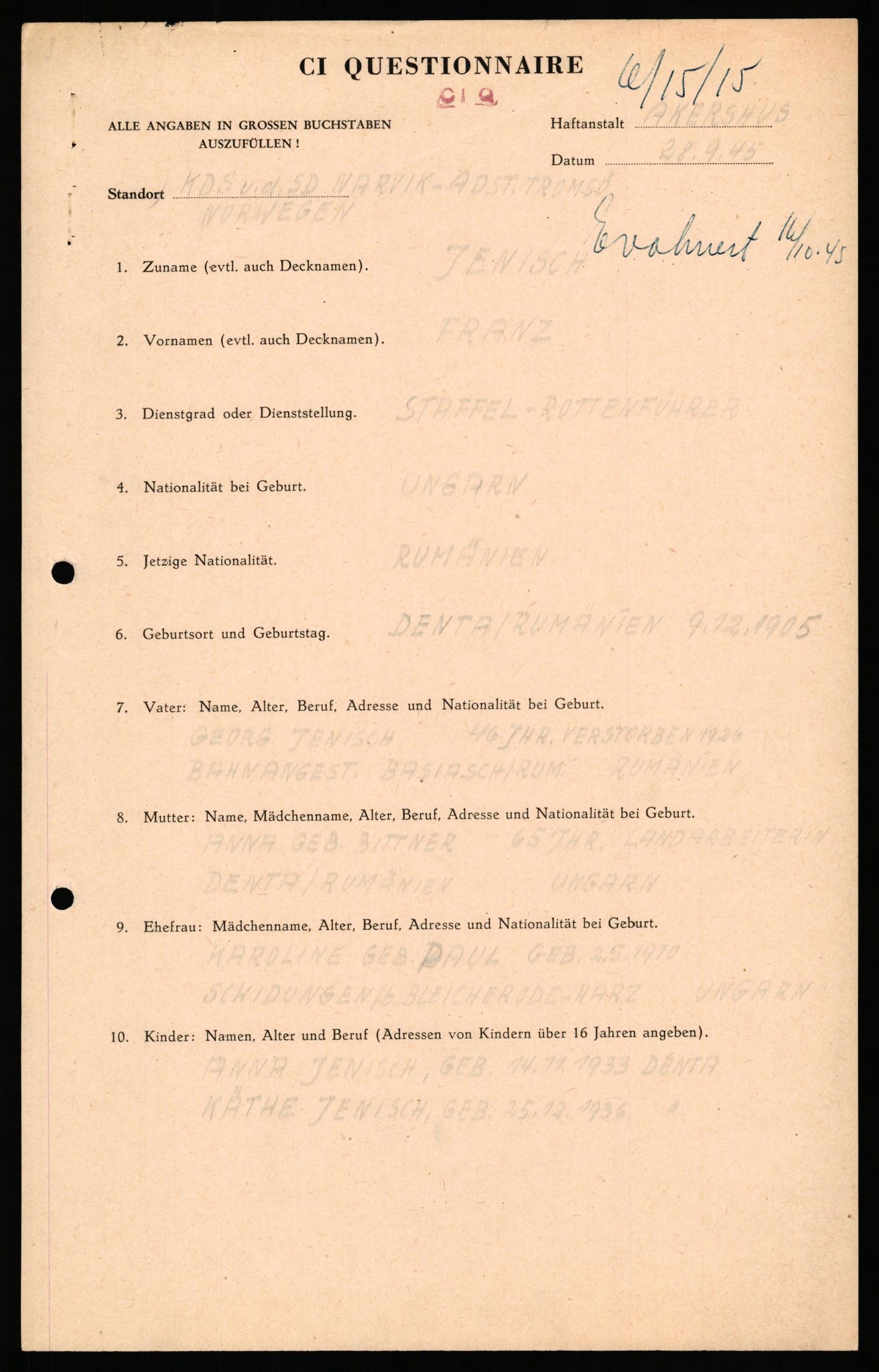 Forsvaret, Forsvarets overkommando II, AV/RA-RAFA-3915/D/Db/L0041: CI Questionaires.  Diverse nasjonaliteter., 1945-1946, p. 545