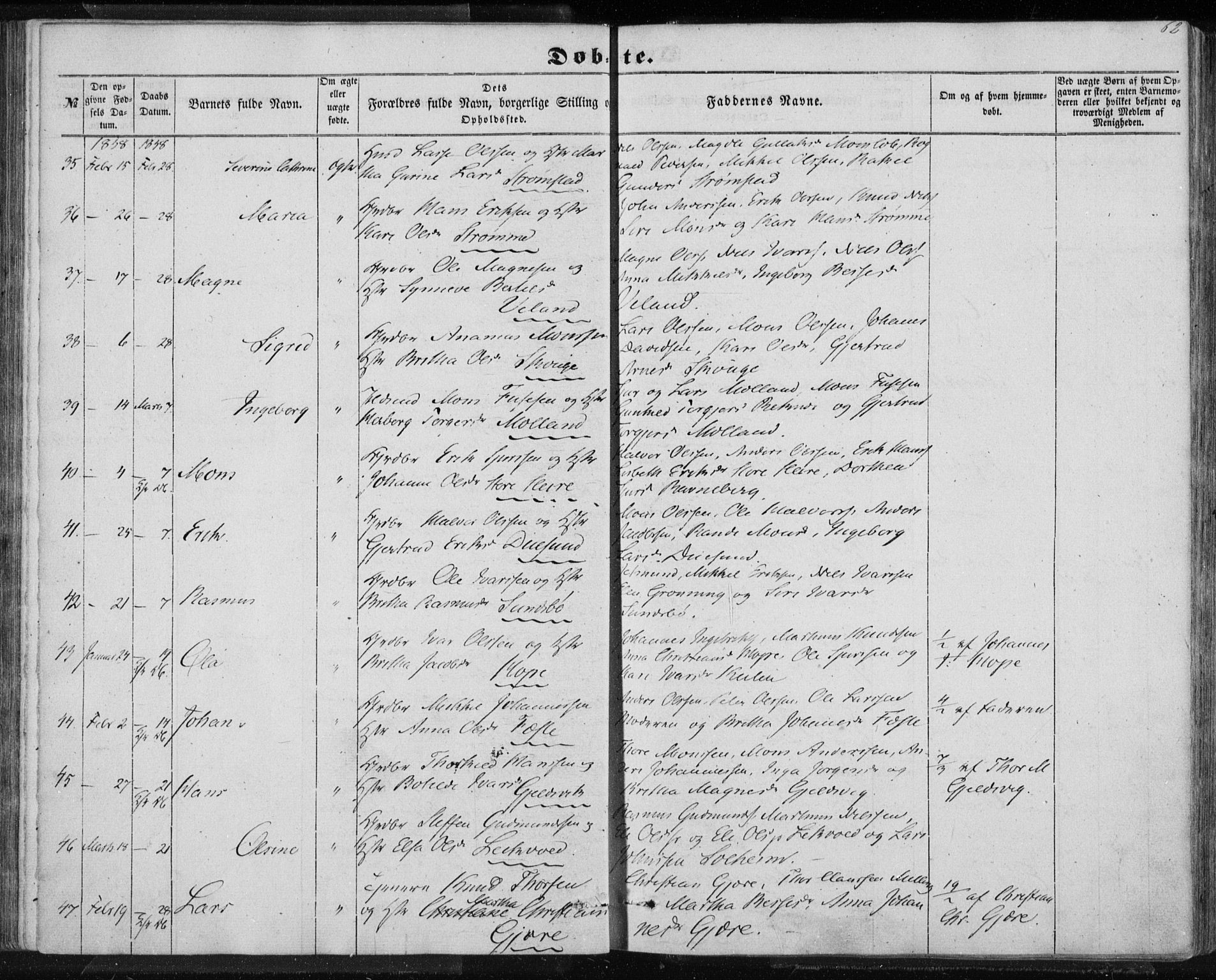 Lindås Sokneprestembete, AV/SAB-A-76701/H/Haa/Haaa/L0011: Parish register (official) no. A 11, 1854-1869, p. 62