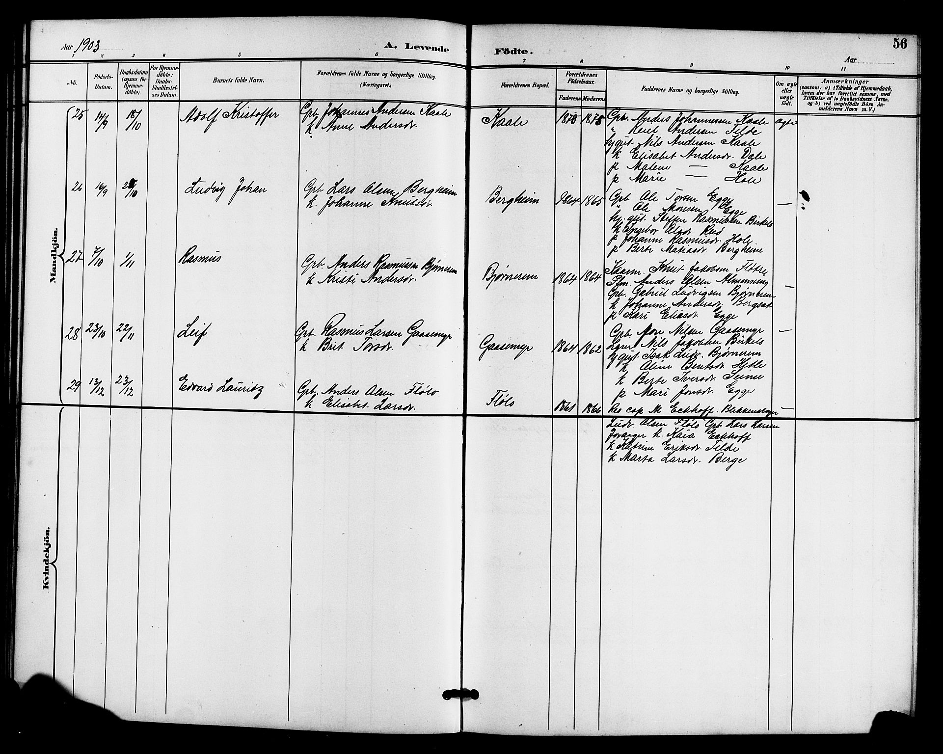 Gloppen sokneprestembete, AV/SAB-A-80101/H/Hab/Habc/L0002: Parish register (copy) no. C 2, 1896-1910, p. 56