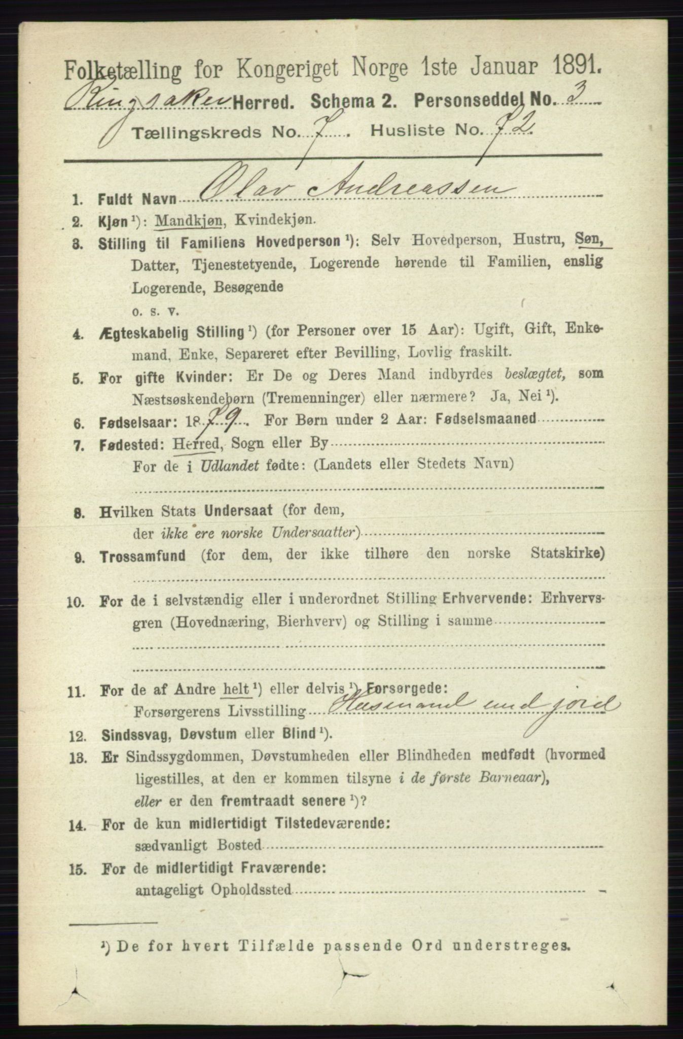 RA, 1891 census for 0412 Ringsaker, 1891, p. 4367