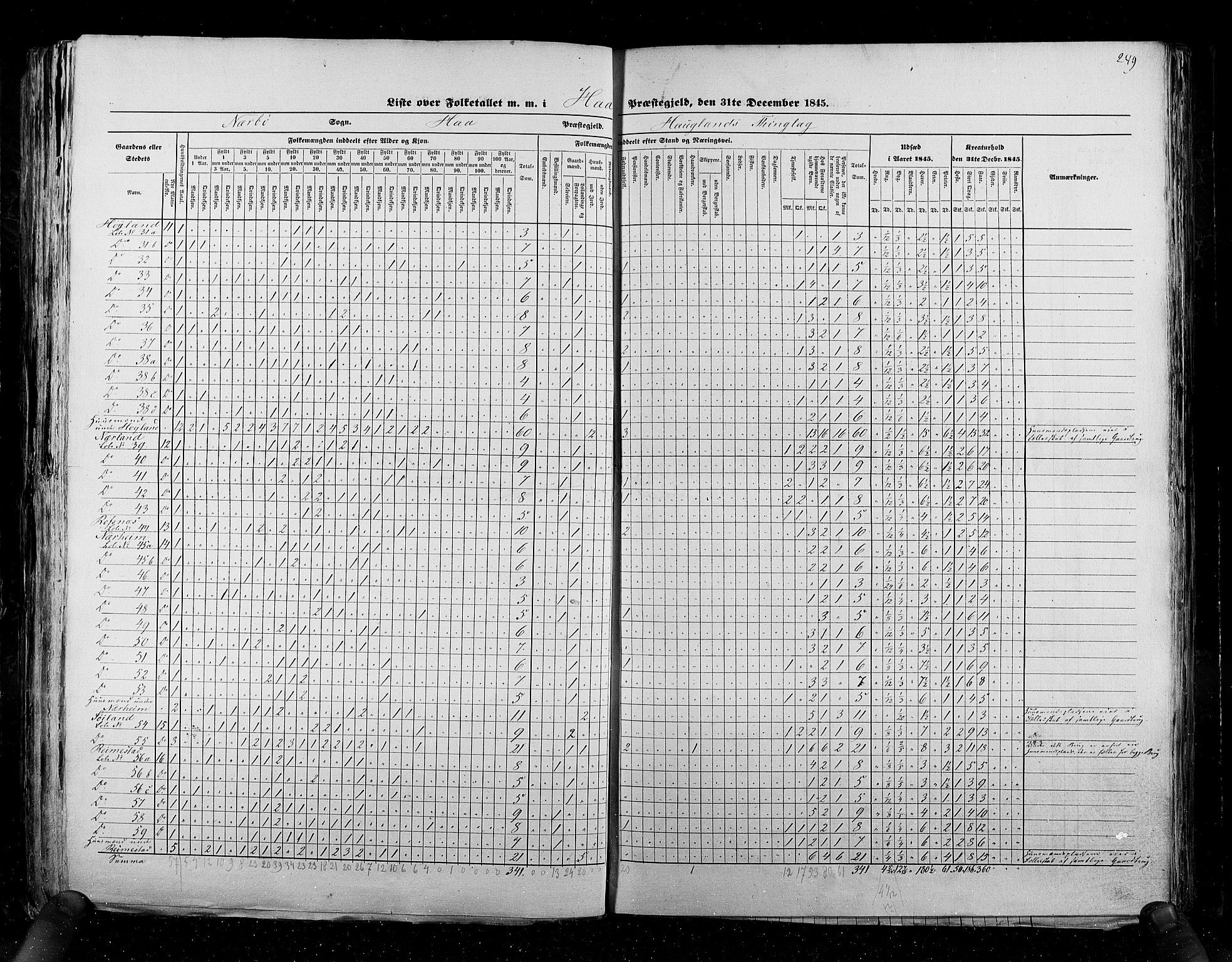 RA, Census 1845, vol. 6: Lister og Mandal amt og Stavanger amt, 1845, p. 249