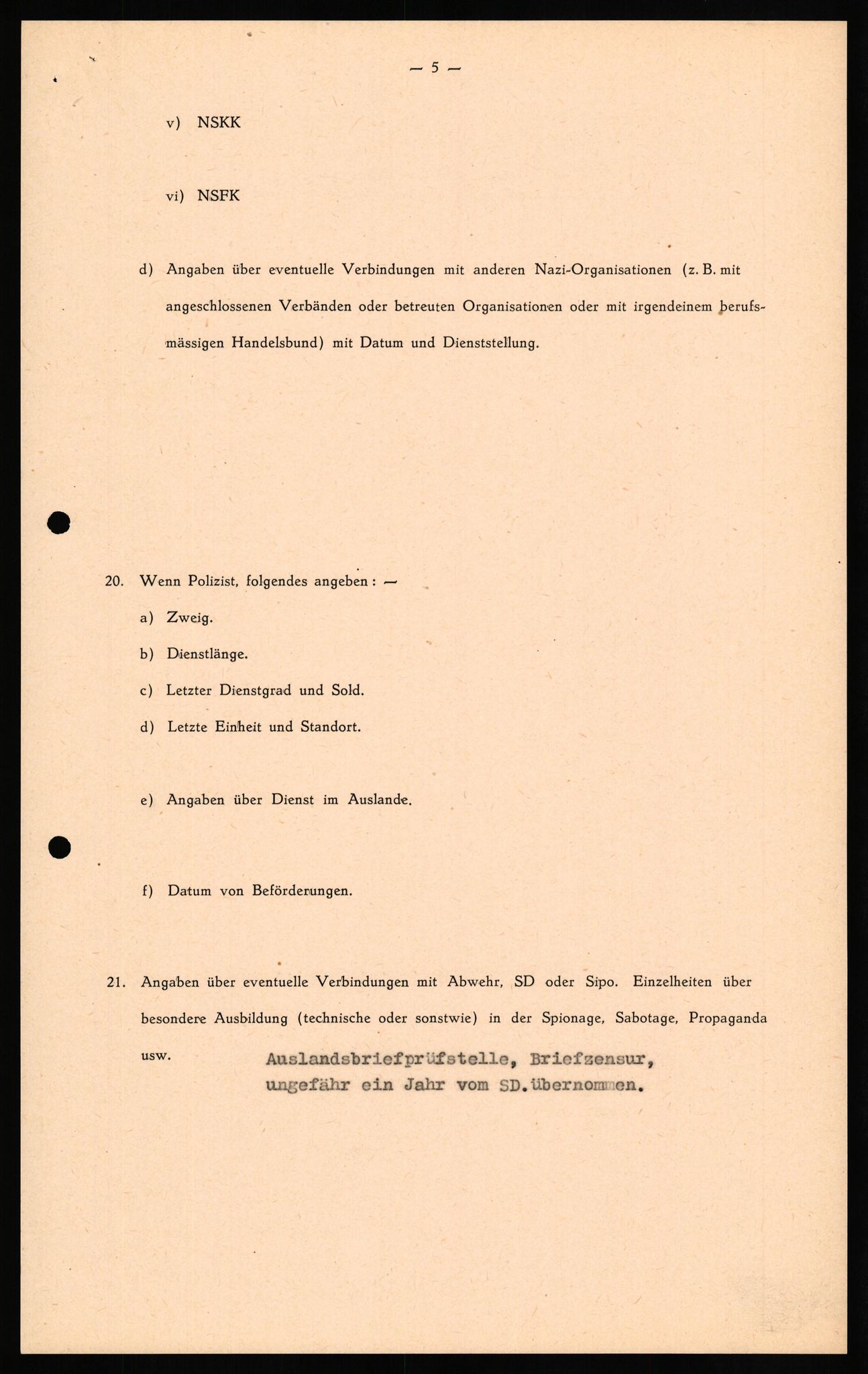 Forsvaret, Forsvarets overkommando II, AV/RA-RAFA-3915/D/Db/L0027: CI Questionaires. Tyske okkupasjonsstyrker i Norge. Tyskere., 1945-1946, p. 274