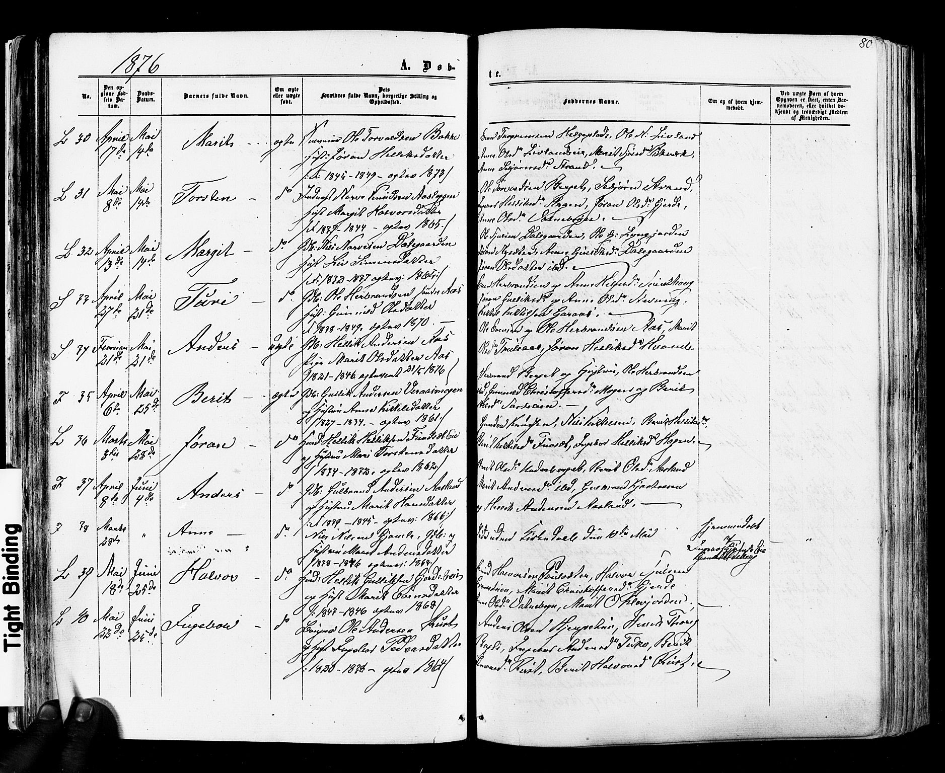 Flesberg kirkebøker, SAKO/A-18/F/Fa/L0007: Parish register (official) no. I 7, 1861-1878, p. 80